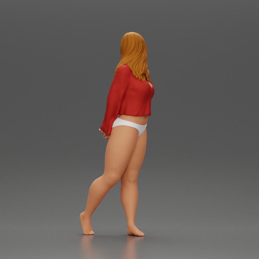 Foto do produto de modelismo de diorama 3: Miniatura feminina para diorama, biquíni e camiseta de manga longa, mãos para trás (Ref Nr. A53)