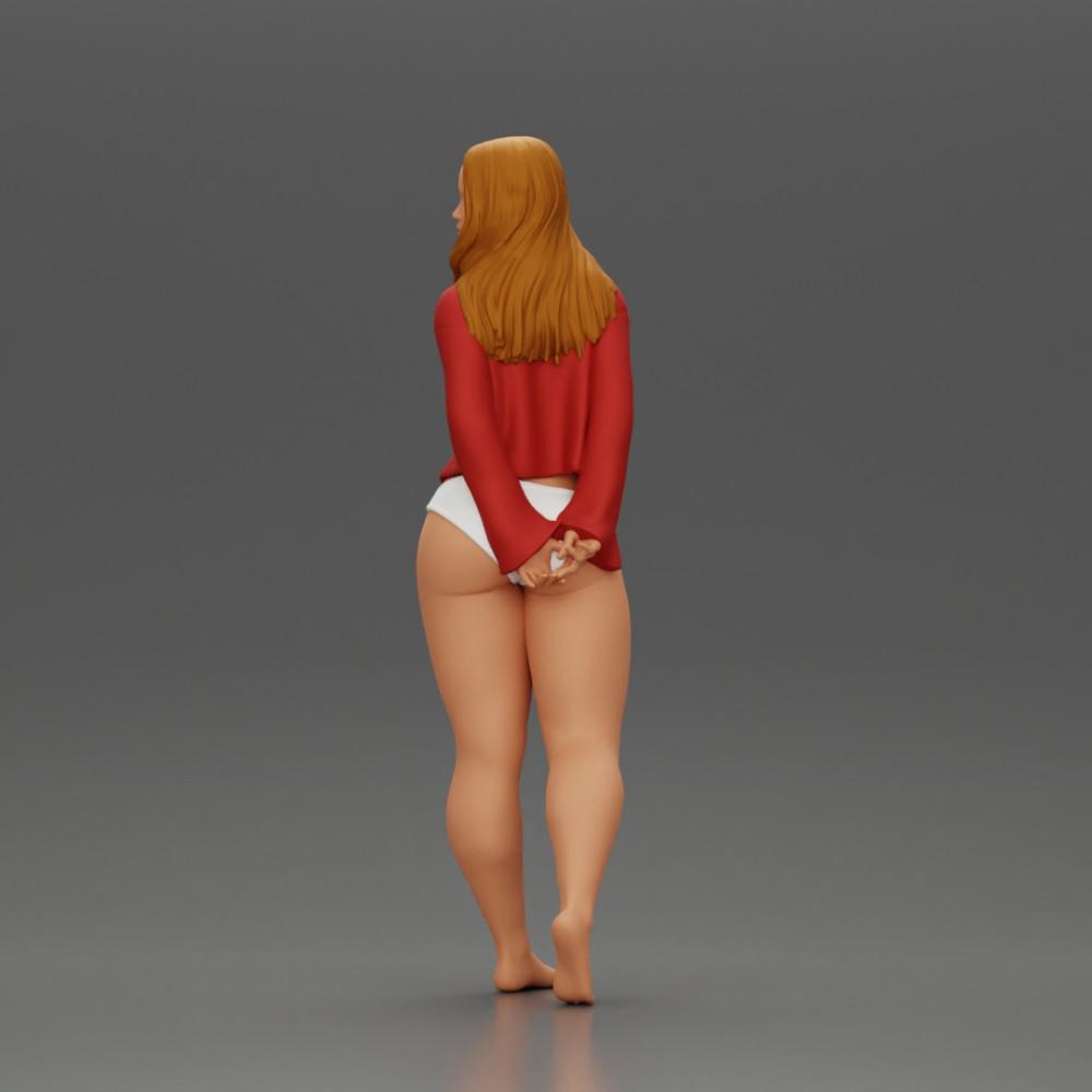 Foto de produto de modelismo de diorama 5: Figura de miniatura feminina para diorama, biquíni e camiseta de manga longa, mãos para trás (Ref Nr. A53)