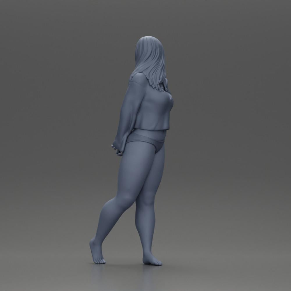 Foto de produto de modelismo de diorama 9: Figura de miniatura feminina para diorama, biquíni e camiseta de manga longa, mãos para trás (Ref Nr. A53)