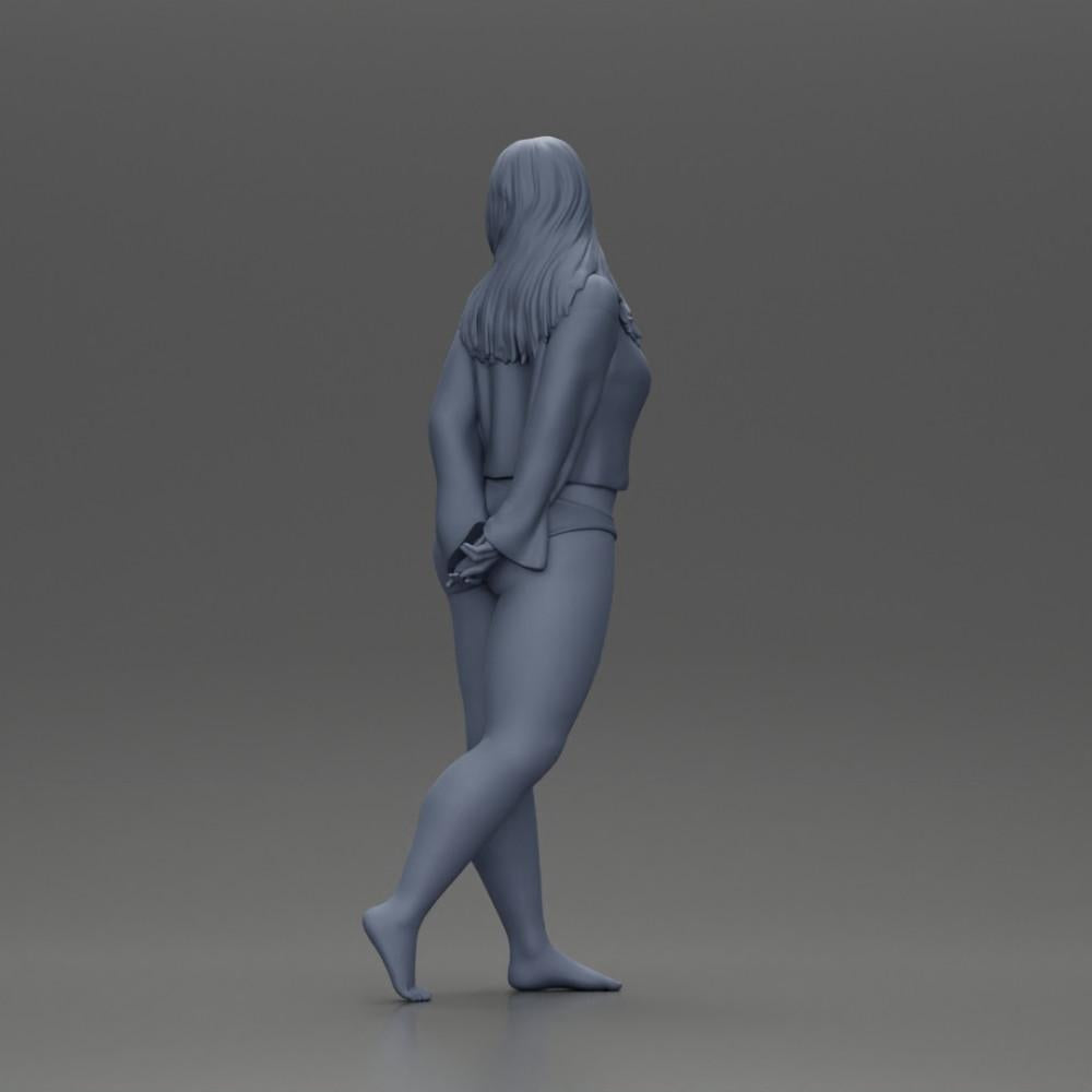 Foto de produto de modelismo de diorama 10: Figura de miniatura feminina para diorama, biquíni e camisa de manga longa, mãos para trás (Ref Nr. A53)