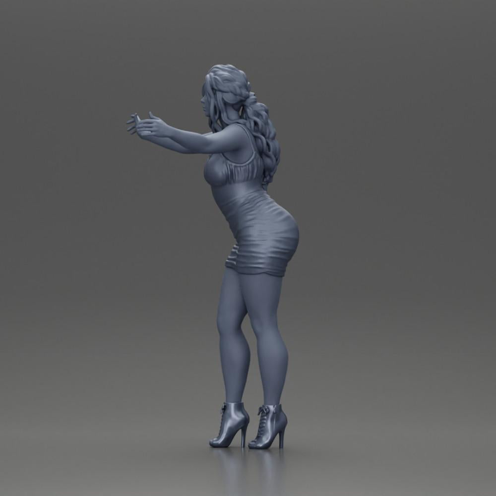 Imagem do produto de modelismo de diorama 11: figura de diorama: mulher em vestido até os joelhos com sapatos de salto, braços estendidos (Ref Nr. A58)