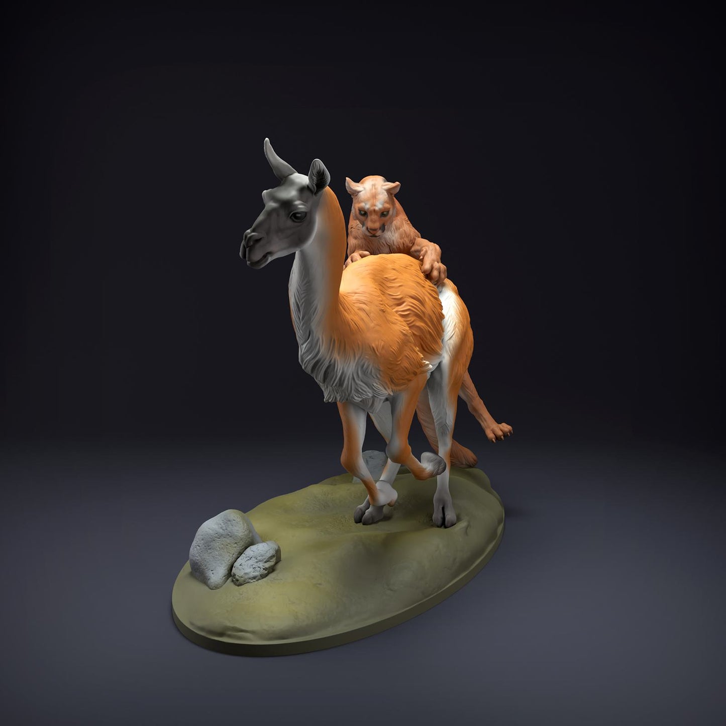 Produktfoto Tier Figur Diorama, Modellbau: 0: Wildtier Figur: Berglöwe jagt Guanako (Ref 01_01_51)