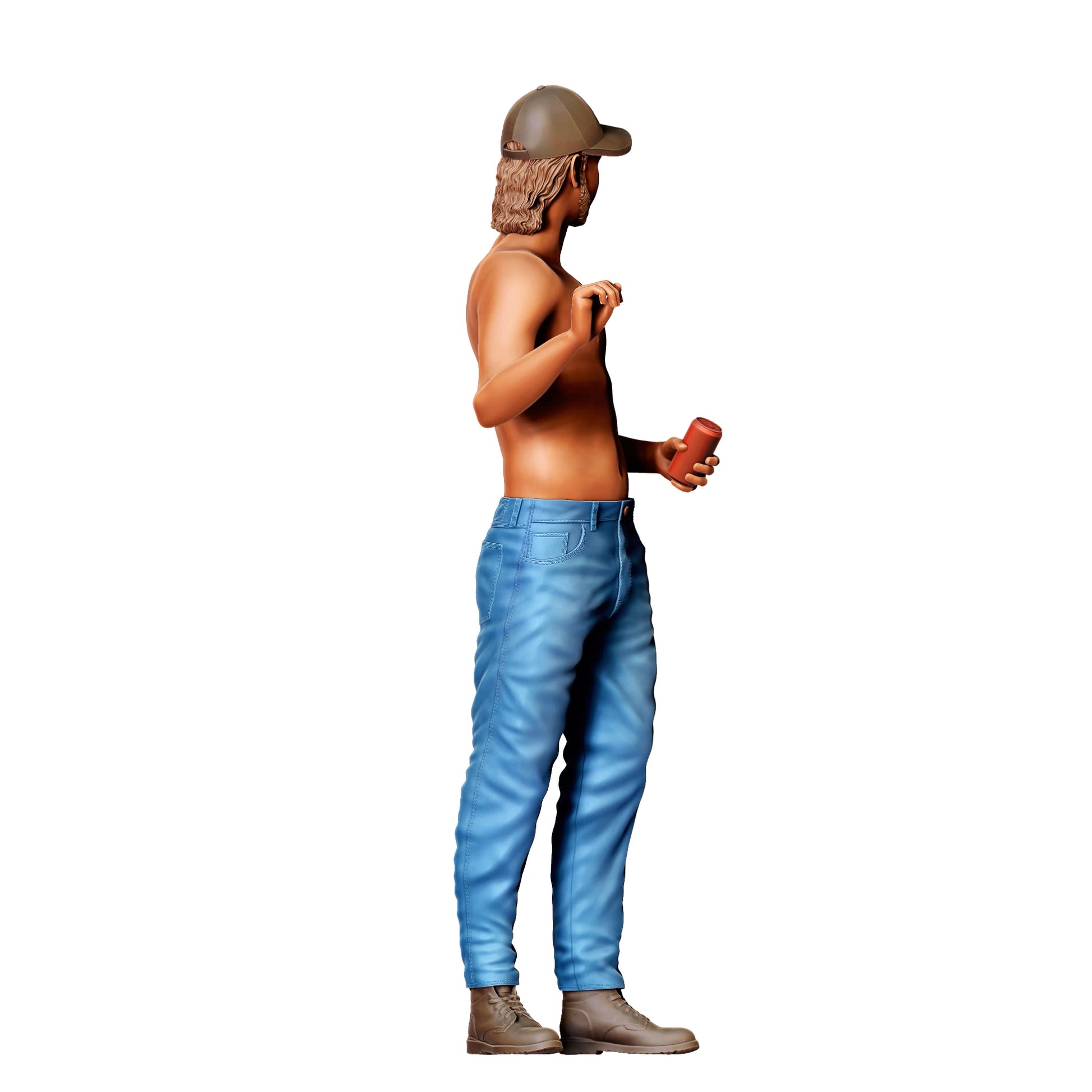 Diorama Modellbau Produktfoto 0: Oberkörperfreier Mann mit Cap – Figur mit Getränk in der Hand (Ref. Nr. 439)