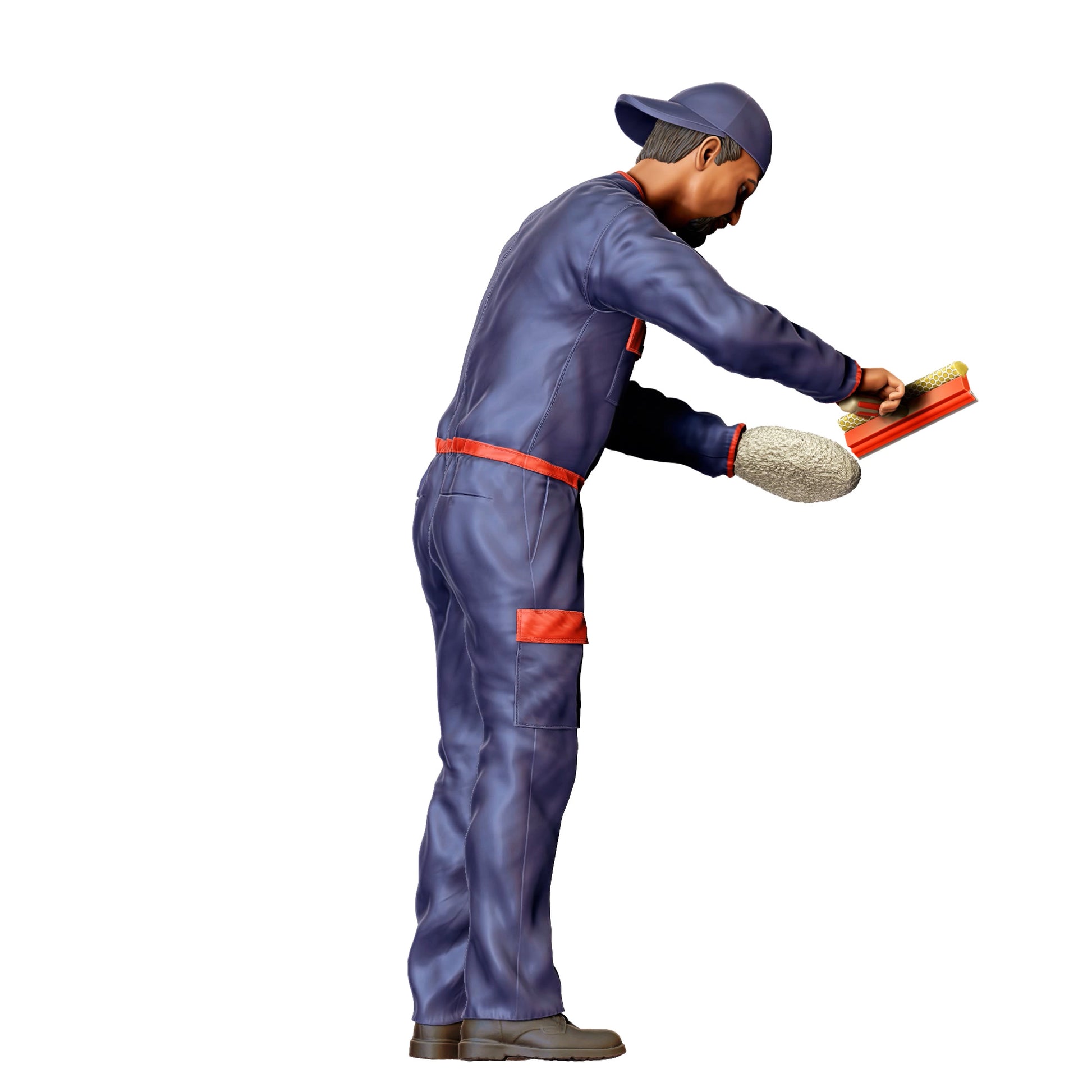 Diorama Modellbau Produktfoto 0: Tankwart mit Schwamm und Fensterabzieher – Figur in Arbeitskleidung (Ref. Nr. 434)