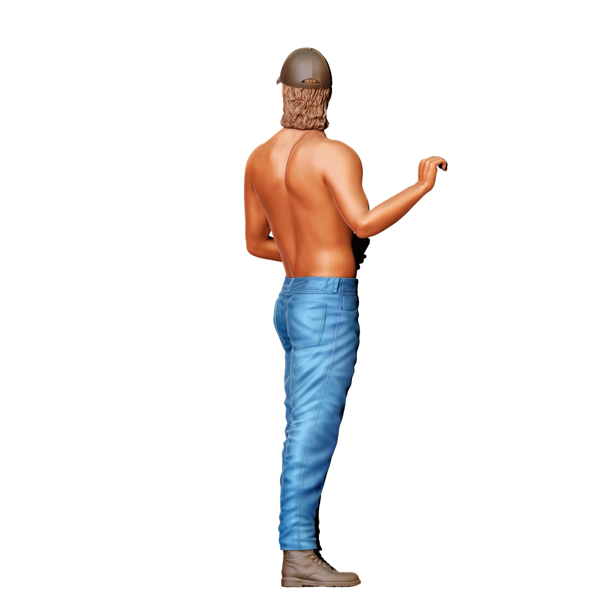 Diorama Modellbau Produktfoto 0: Oberkörperfreier Mann mit Cap – Figur mit Getränk in der Hand (Ref. Nr. 439)