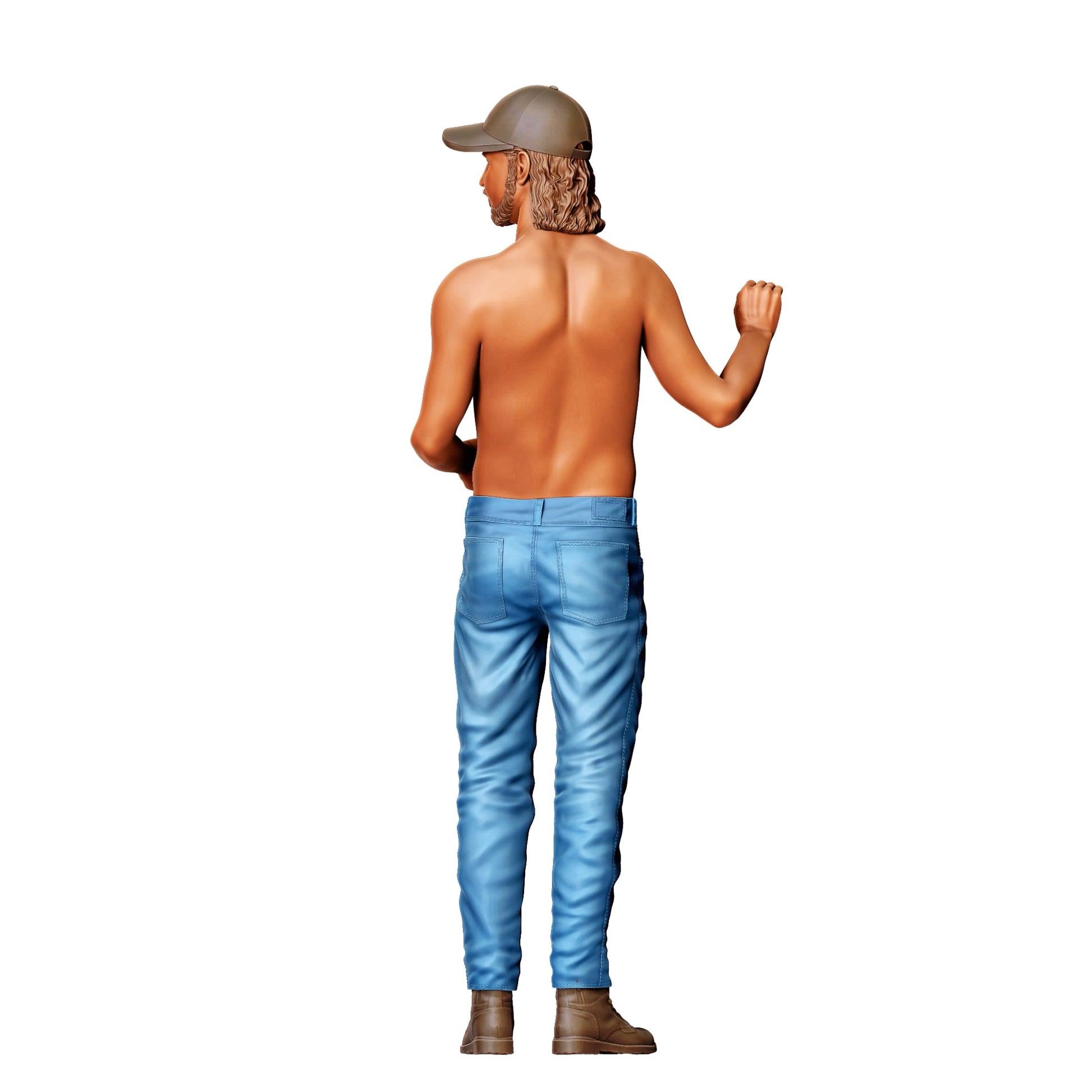 Diorama Modellbau Produktfoto 0: Oberkörperfreier Mann mit Cap – Figur mit Getränk in der Hand (Ref. Nr. 439)