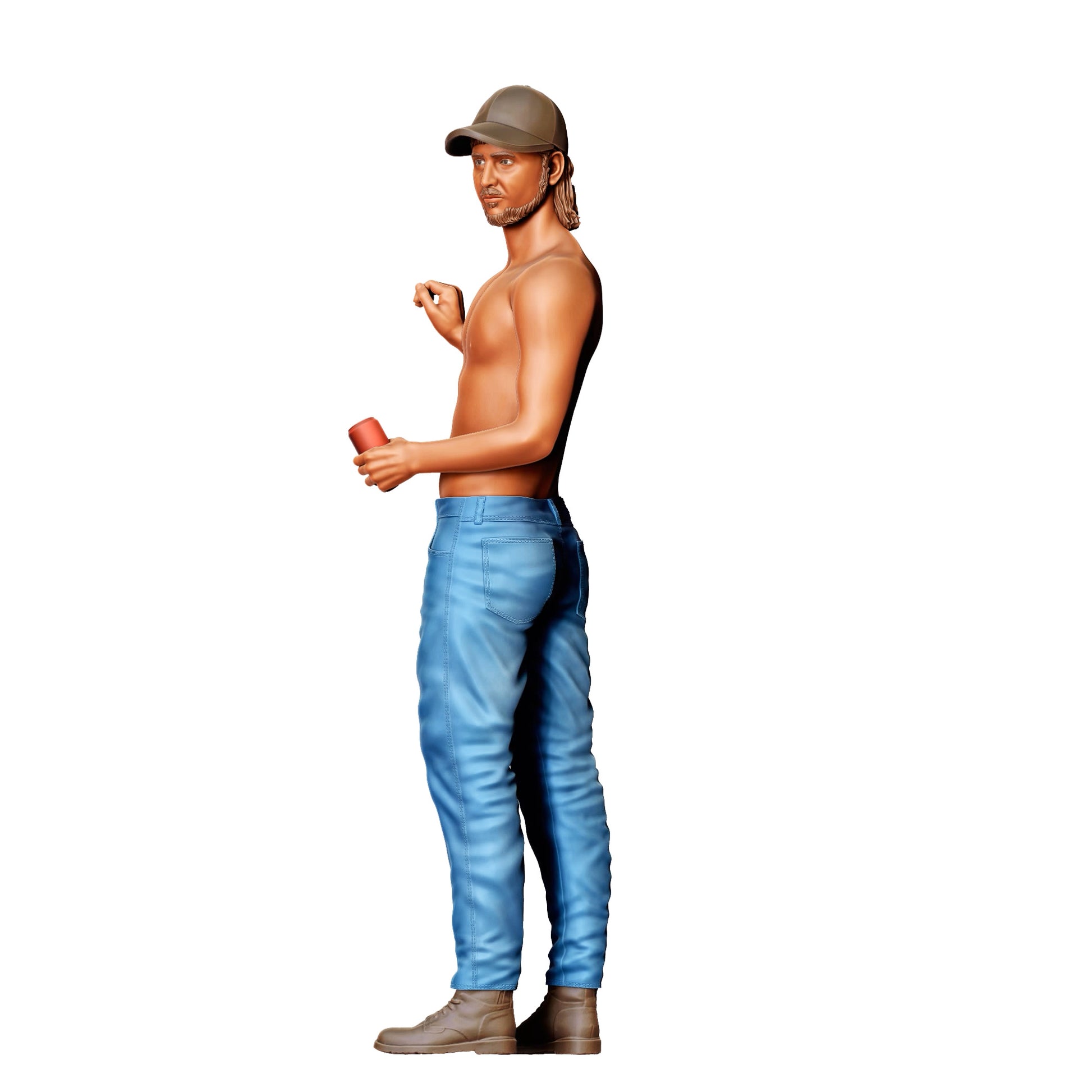 Diorama Modellbau Produktfoto 0: Oberkörperfreier Mann mit Cap – Figur mit Getränk in der Hand (Ref. Nr. 439)