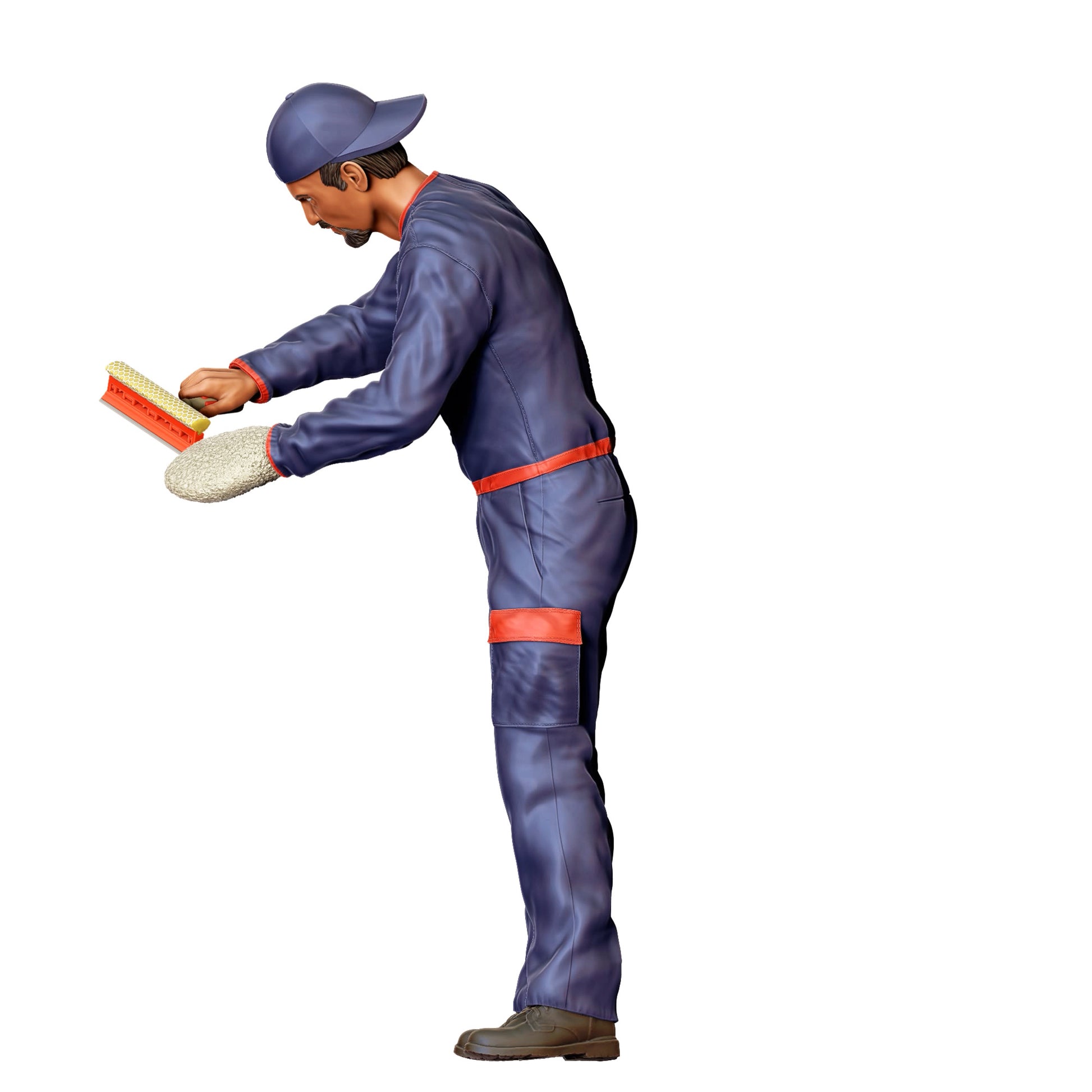 Diorama Modellbau Produktfoto 0: Tankwart mit Schwamm und Fensterabzieher – Figur in Arbeitskleidung (Ref. Nr. 434)