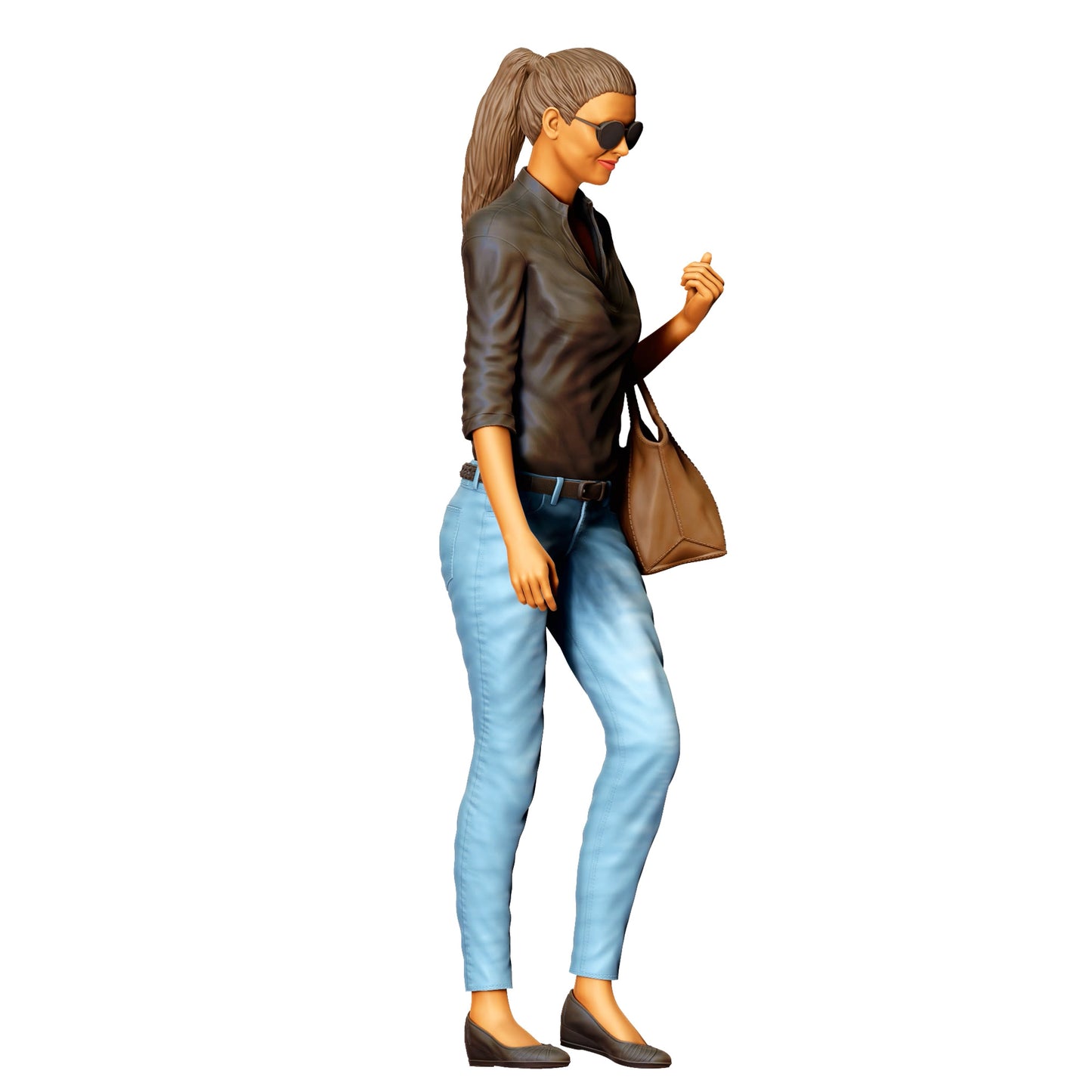 Frau mit Sonnenbrille und Handtasche – Figur in Jeans und Lederjacke (Ref. Nr. 423)