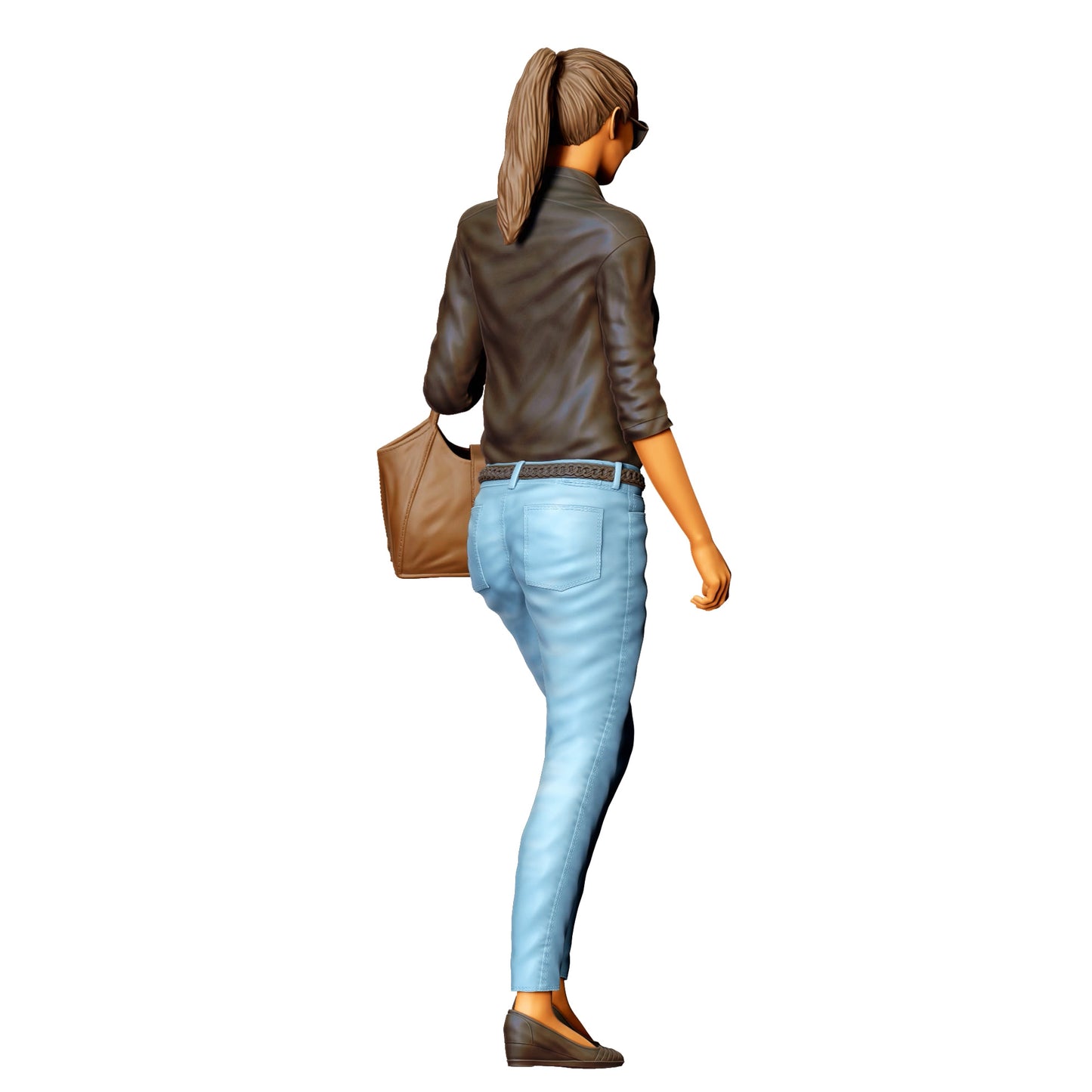 Frau mit Sonnenbrille und Handtasche – Figur in Jeans und Lederjacke (Ref. Nr. 423)