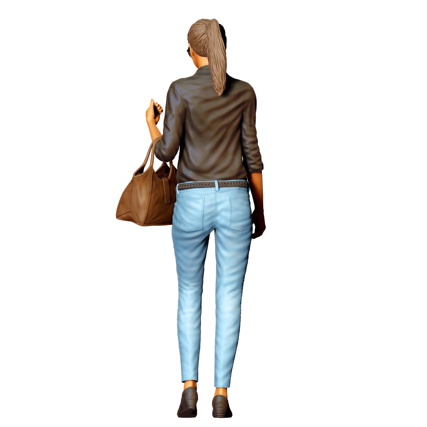 Frau mit Sonnenbrille und Handtasche – Figur in Jeans und Lederjacke (Ref. Nr. 423)
