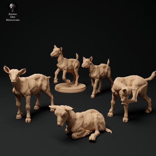 Produktfoto Tier Figur Diorama, Modellbau: 0: Alpen Ziegen Kitze/ Ziegen Lämmer (5 Stück)