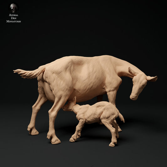 Product photo animal figure diorama, model building: 0: Alpine goat with kid
