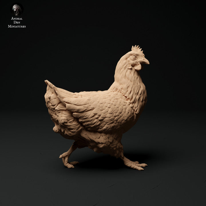Produktová fotografie zvířecí figurky diorama, modelářství: 0: Farmářské zvířecí figurky: 3 slepice - jedící, sedící a běžící