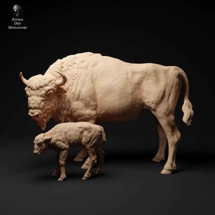 Produktové foto zvířecí figurky dioráma, modelářství: 0: Bison kráva s mládětem: Zvířata z Evropy