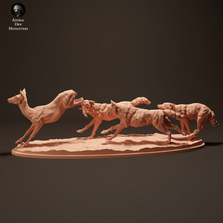 Foto do produto de figura de animal em diorama, modelismo: 0: Lobos caçando cena de veado: Animais da Europa