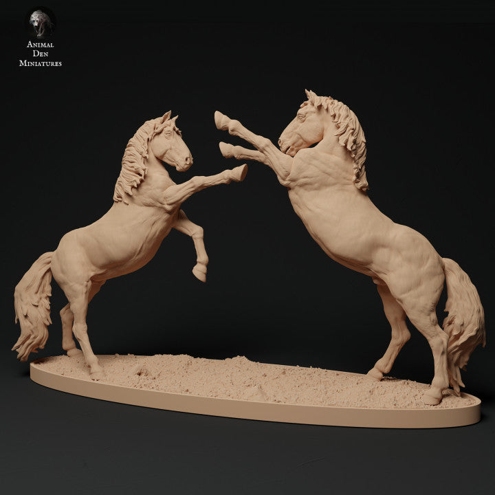 Foto do produto de figura de animal em diorama, modelismo: 0: Konik/ Pequeno cavalo selvagem machos lutando: Animais da Europa