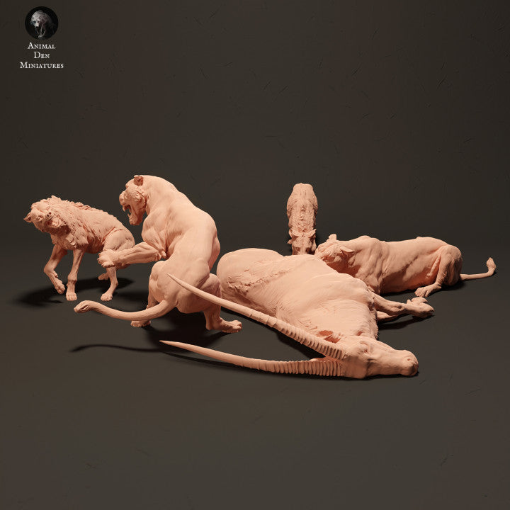 Foto do produto da figura de animal em diorama, modelismo: 0: Leões sobre carcaça de antílope cercados por hienas: Animais da África