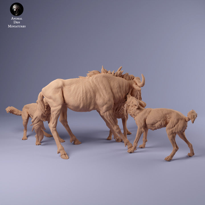Foto do produto Figura de Animal Diorama, Modelismo: 0: Cães Selvagens Africanos caçando Gnu: Animais da África