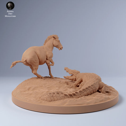 Zdjęcie produktu Figurki zwierząt Diorama, Modelarstwo: 0: Zebra i krokodyl przy wodopoju: Zwierzęta z Afryki