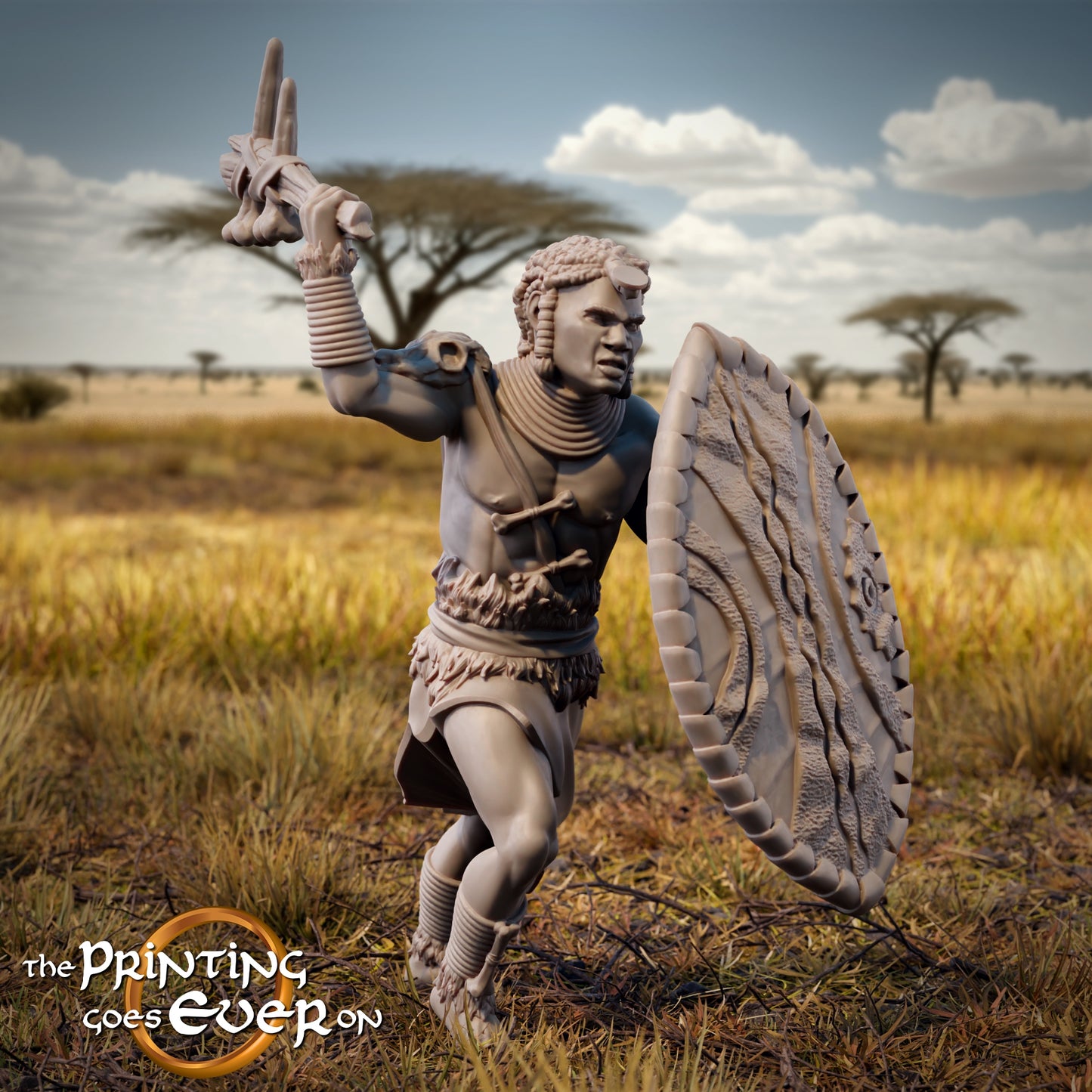 Foto do produto Tabletop 28mm The Printing Goes Ever On (TPGEO) 0: Guerreiro da Savana: Orgulhoso povo indígena com chefe