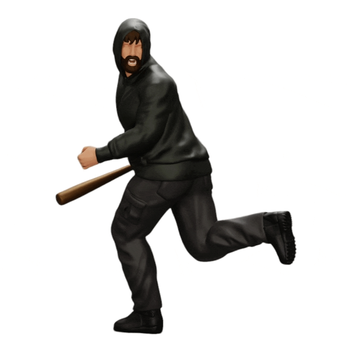 Diorama Modellbau Produktfoto 0: Gangster mit Kapuzenpulli und Baseballschläger auf der Flucht (Ref Nr. A1)