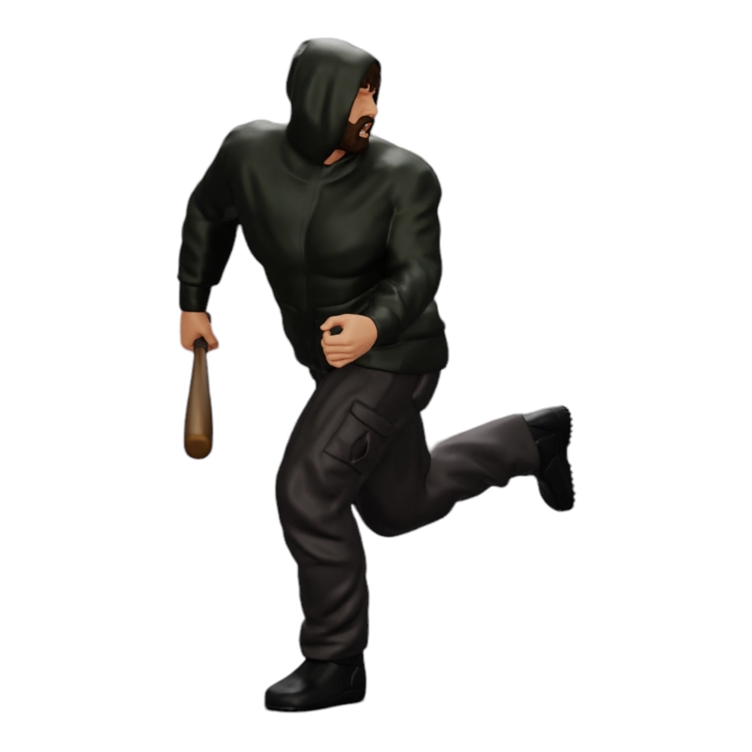Diorama Modellbau Produktfoto 0: Gangster mit Kapuzenpulli und Baseballschläger auf der Flucht (Ref Nr. A1)