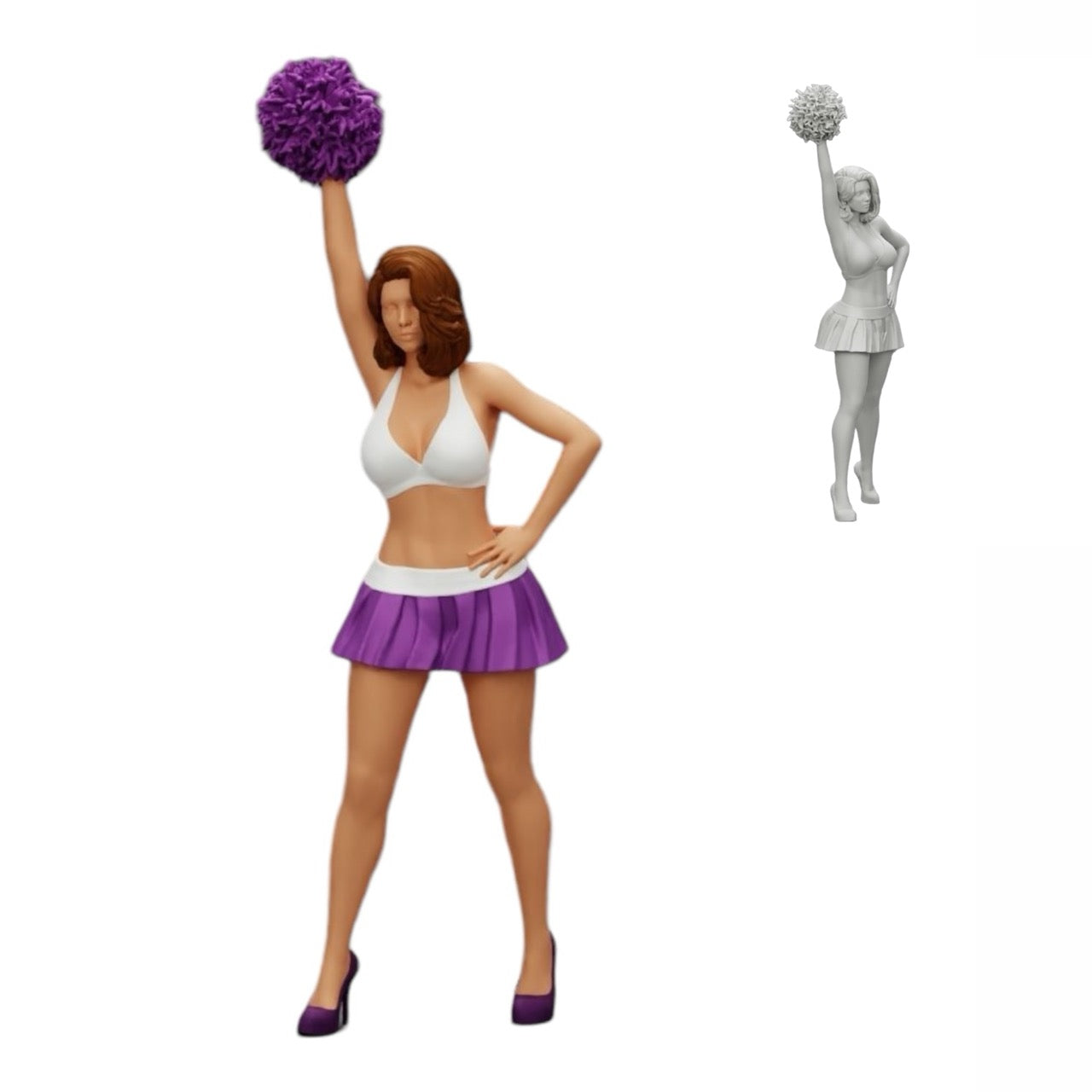 Diorama modelářství produktová fotografie 0: Mladá dívka/ Cheerleader s pompony při povzbuzování (Ref č. A3)