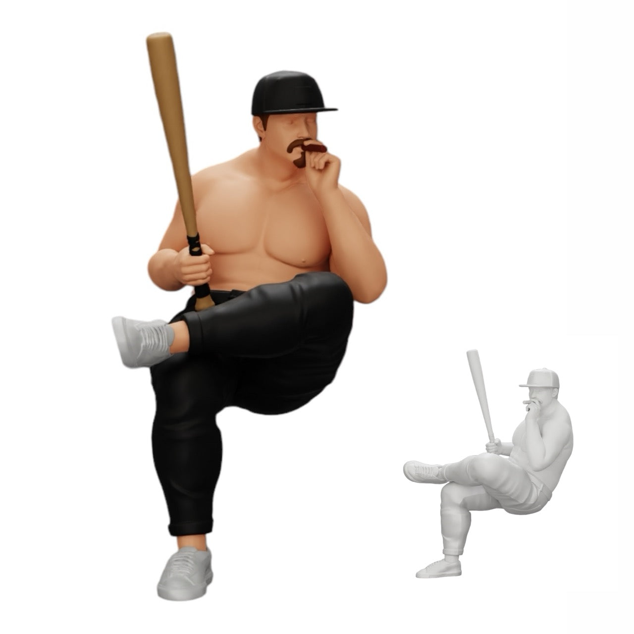 Diorama modelářství produktová fotografie 0: Sedící gangster s čepicí a baseballovou pálkou kouří (Ref č. A4)