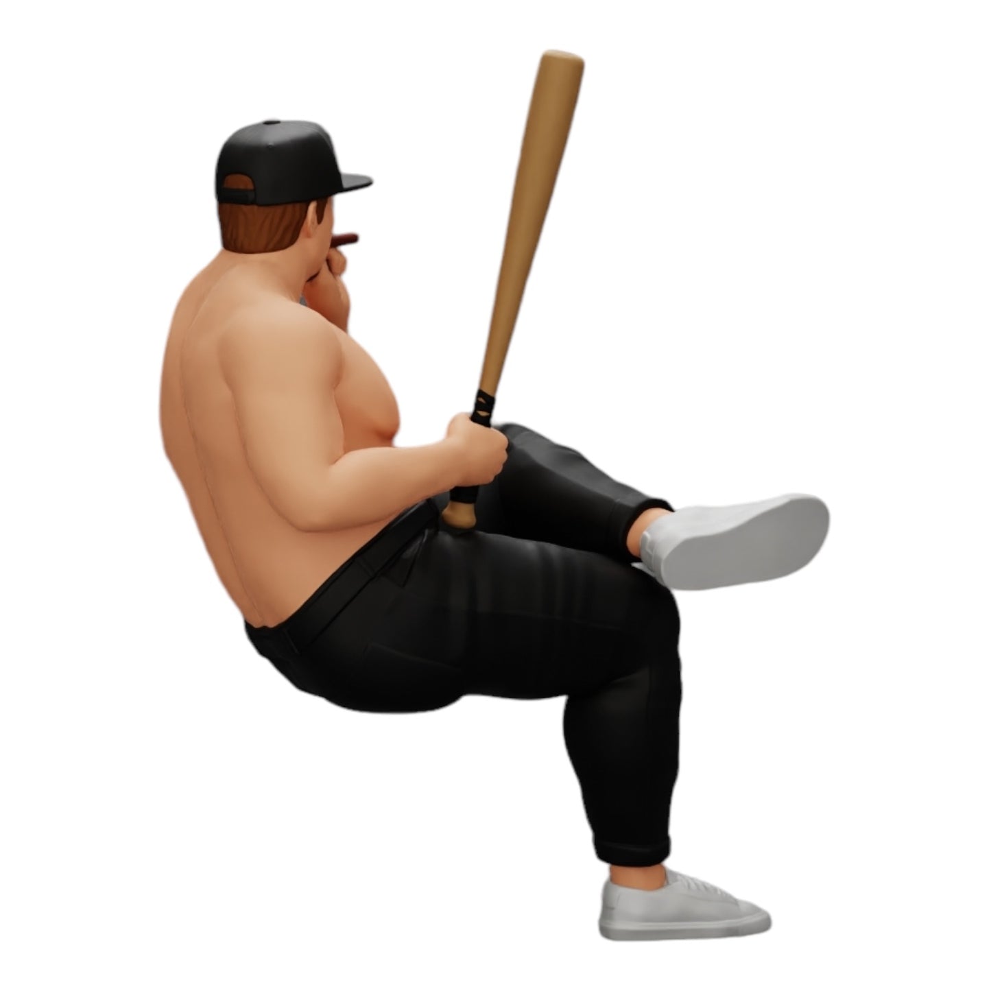 Diorama modelářství produktová fotografie 0: Sedící gangster s čepicí a baseballovou pálkou kouří (Ref č. A4)