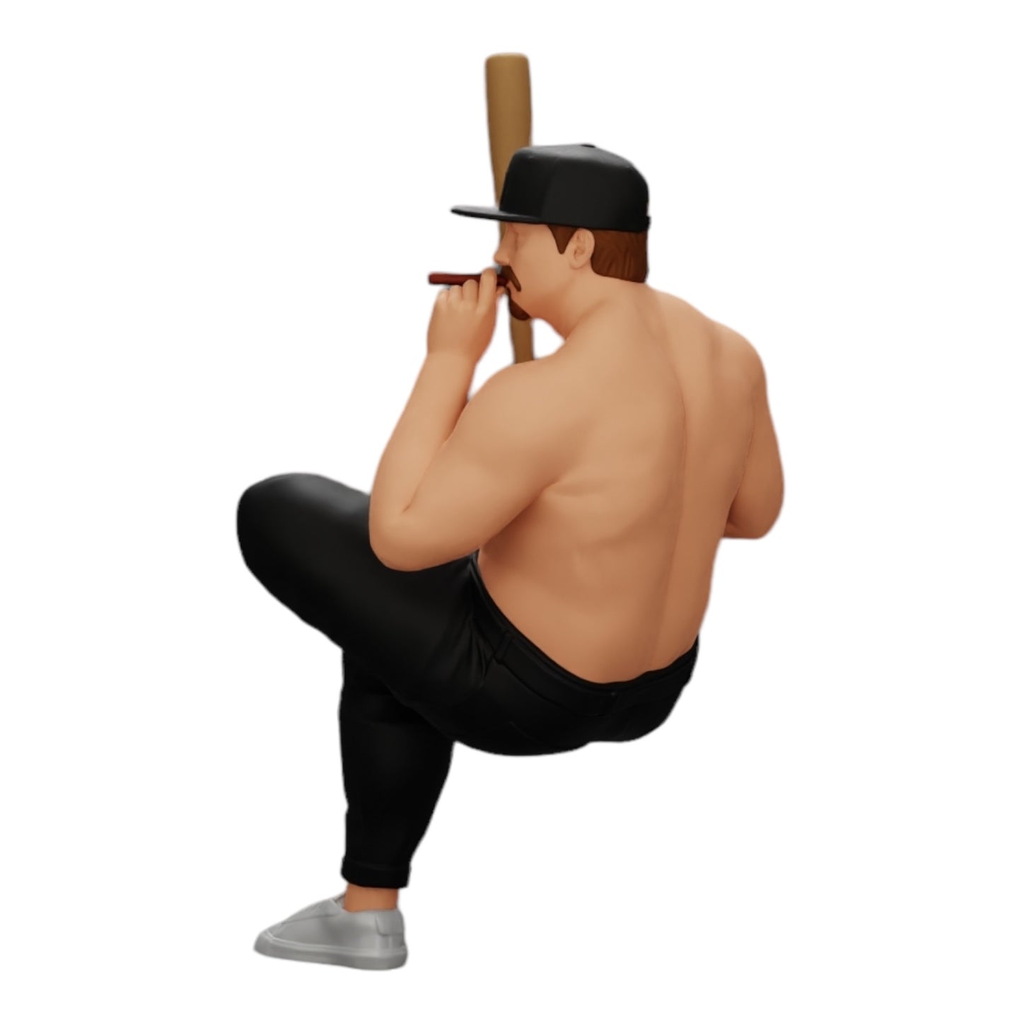 Diorama modelářství produktová fotografie 0: Sedící gangster s čepicí a baseballovou pálkou kouří (Ref č. A4)