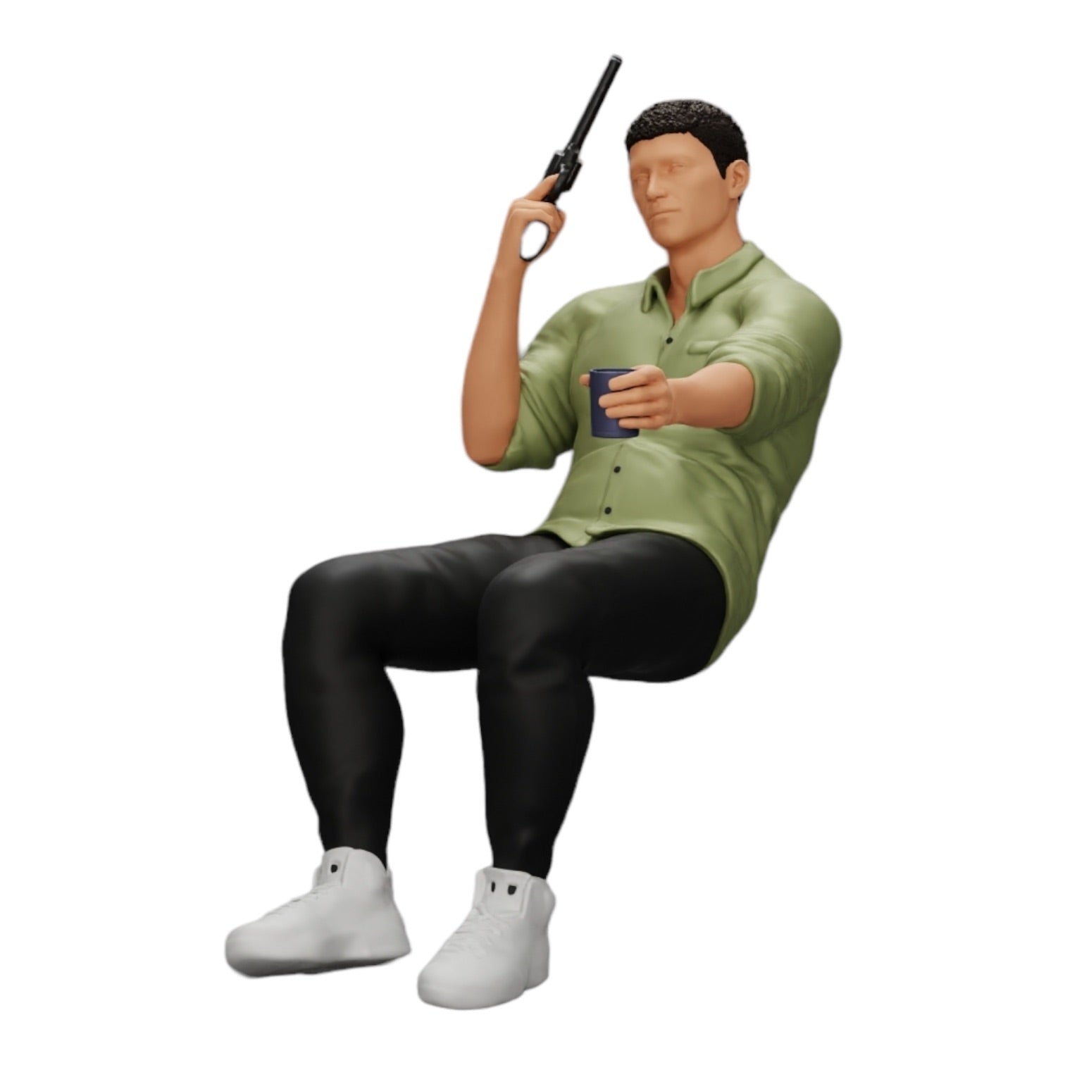 Diorama Modellbau Produktfoto 0: Sitzender Gangster mit Glas Whiskey und Waffe am Pokertisch (Ref Nr. A5)