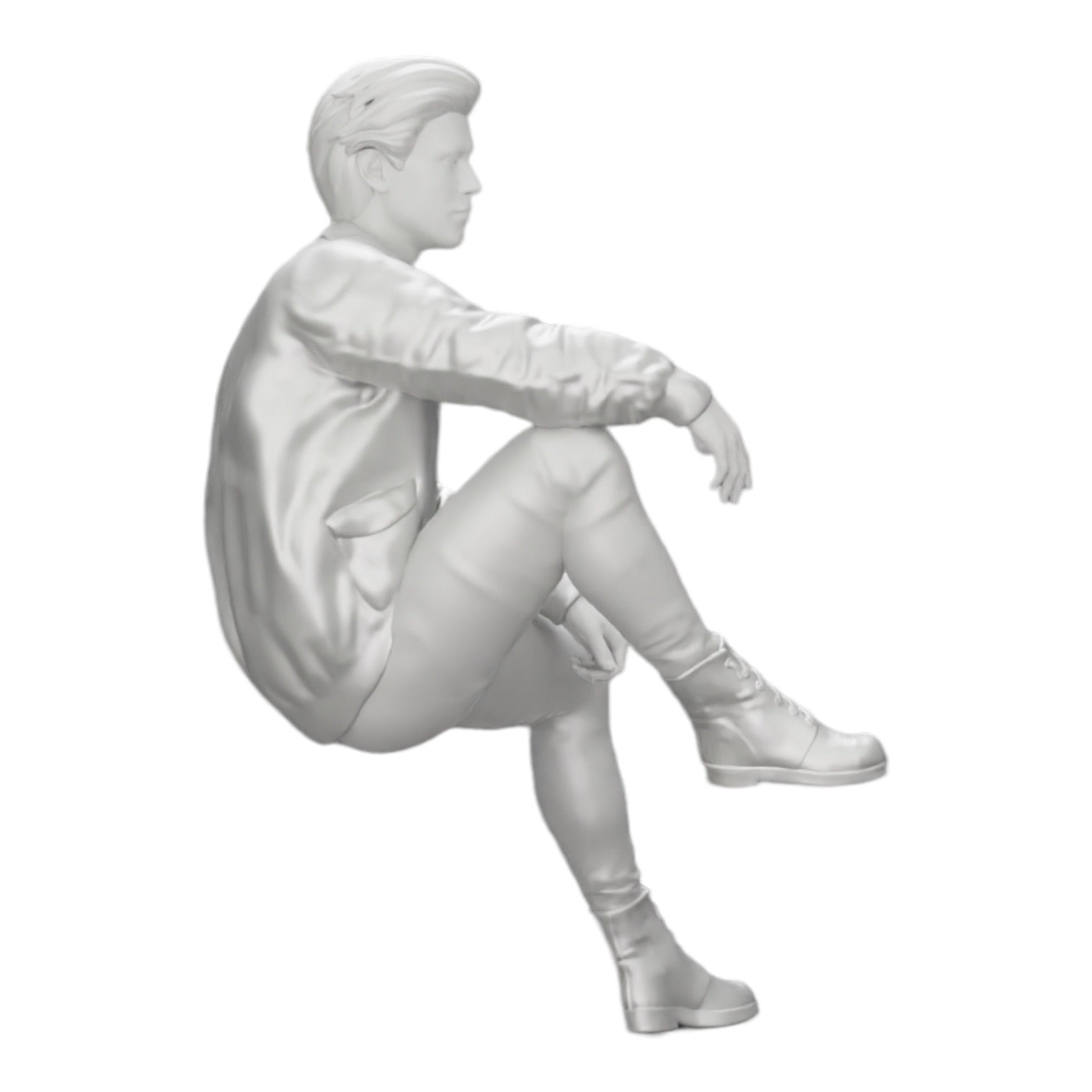 Diorama Modellbau Produktfoto 0: Attraktiver, verträumter junger Mann in Lederjacke sitzt (Ref Nr. A7)