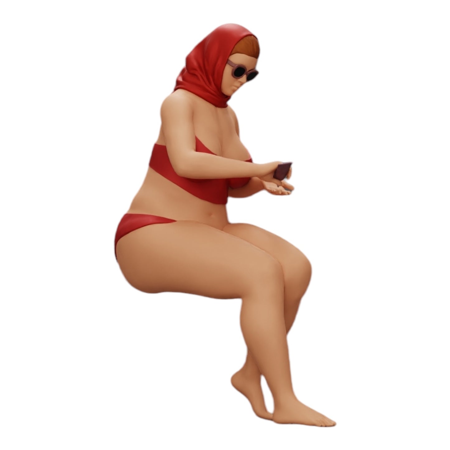 Diorama modelářství produktová fotografie 0: Sexy žena v bikinách a slunečních brýlích s opalovacím krémem na pláži (Ref č. A9)