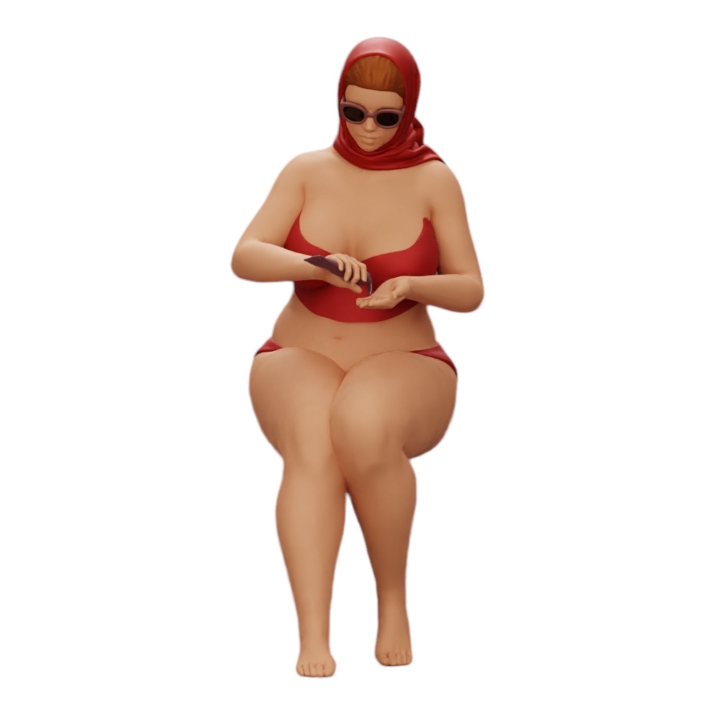 Diorama modelářství produktová fotografie 0: Sexy žena v bikinách a slunečních brýlích s opalovacím krémem na pláži (Ref č. A9)