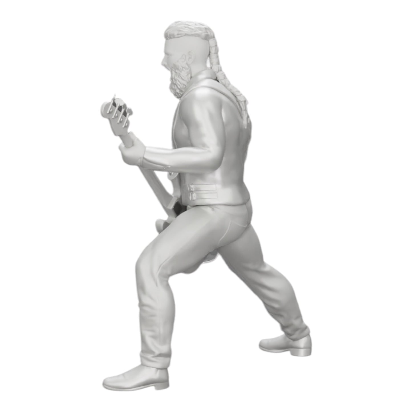 Modelo de diorama foto de produto 0: Rockstar a tocar guitarra baixo com jaqueta de couro, cabelo comprido e barba (Ref Nr. A12)