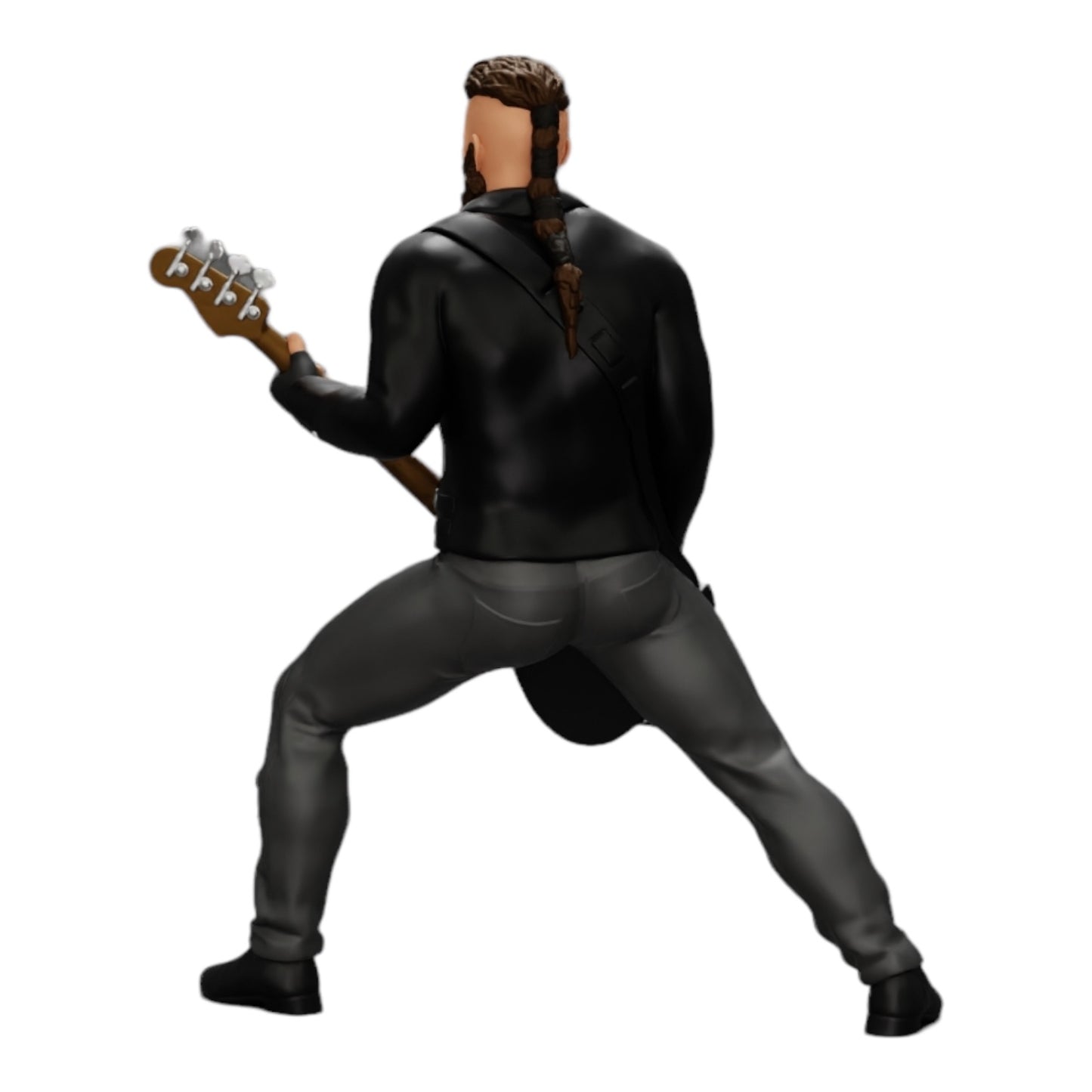 Modelo de diorama foto de produto 0: Rockstar a tocar guitarra baixo com jaqueta de couro, cabelo comprido e barba (Ref Nr. A12)