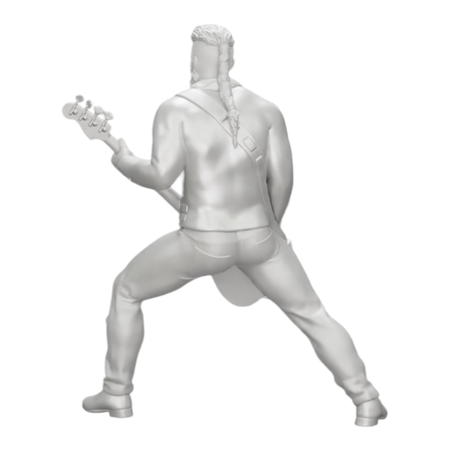 Modelo de diorama foto de produto 0: Rockstar a tocar guitarra baixo com jaqueta de couro, cabelo comprido e barba (Ref Nr. A12)