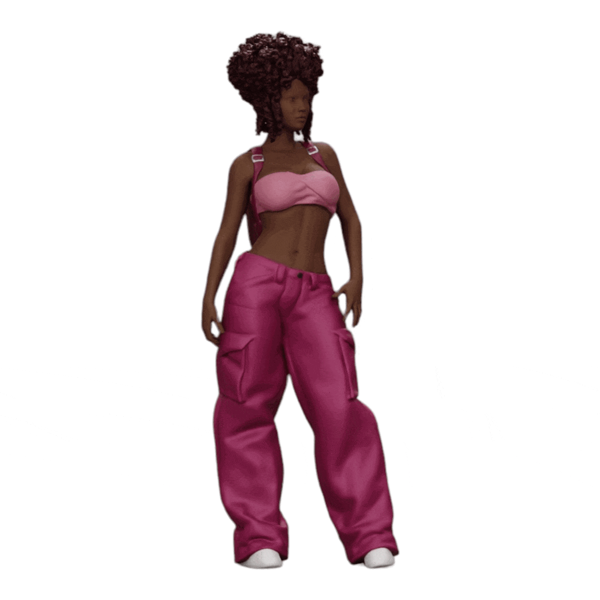 Diorama model building product photo 0: Woman in hip-hop style with bra and mini backpack with curly hair (Ref No. A15)