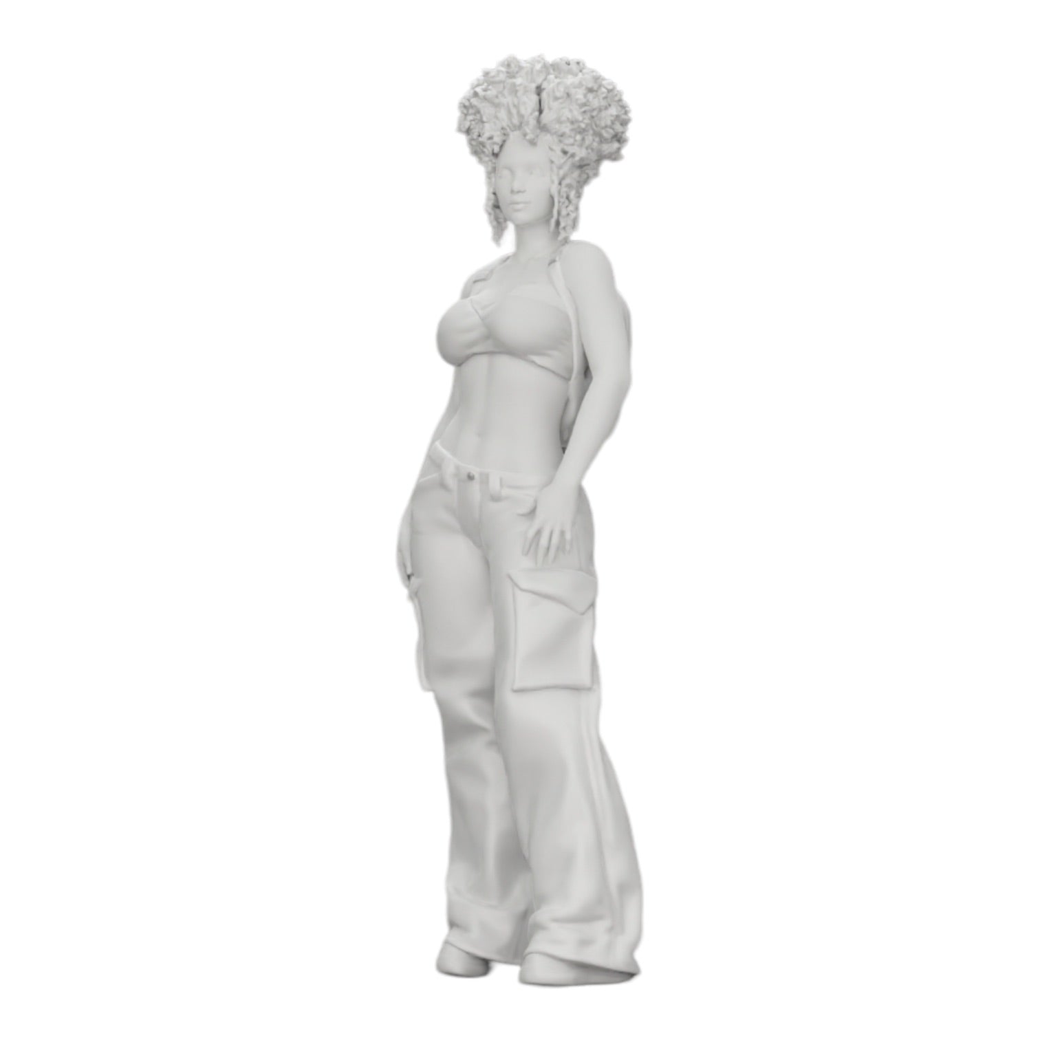 Diorama model building product photo 0: Woman in hip-hop style with bra and mini backpack with curly hair (Ref No. A15)