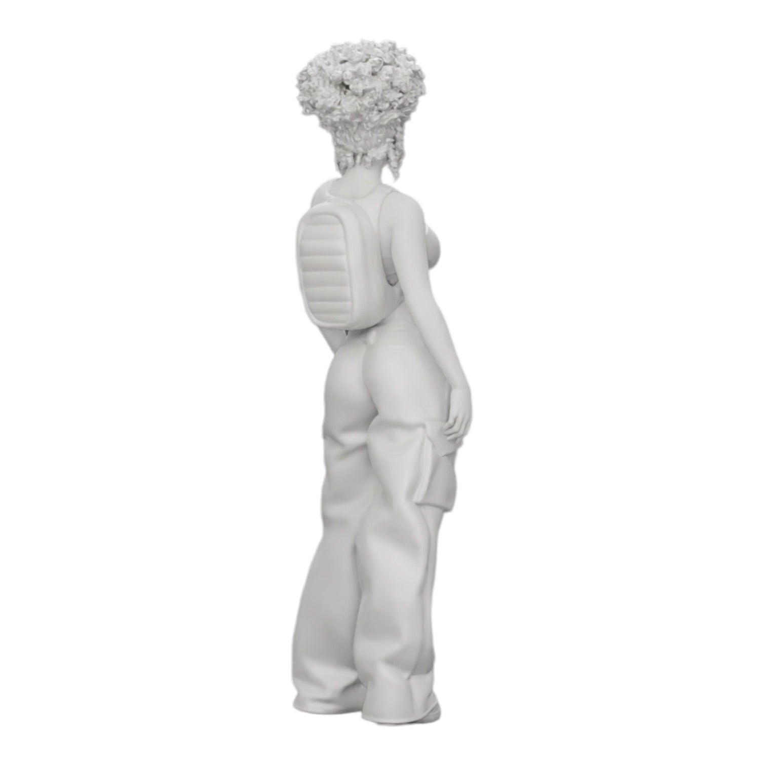 Diorama model building product photo 0: Woman in hip-hop style with bra and mini backpack with curly hair (Ref No. A15)