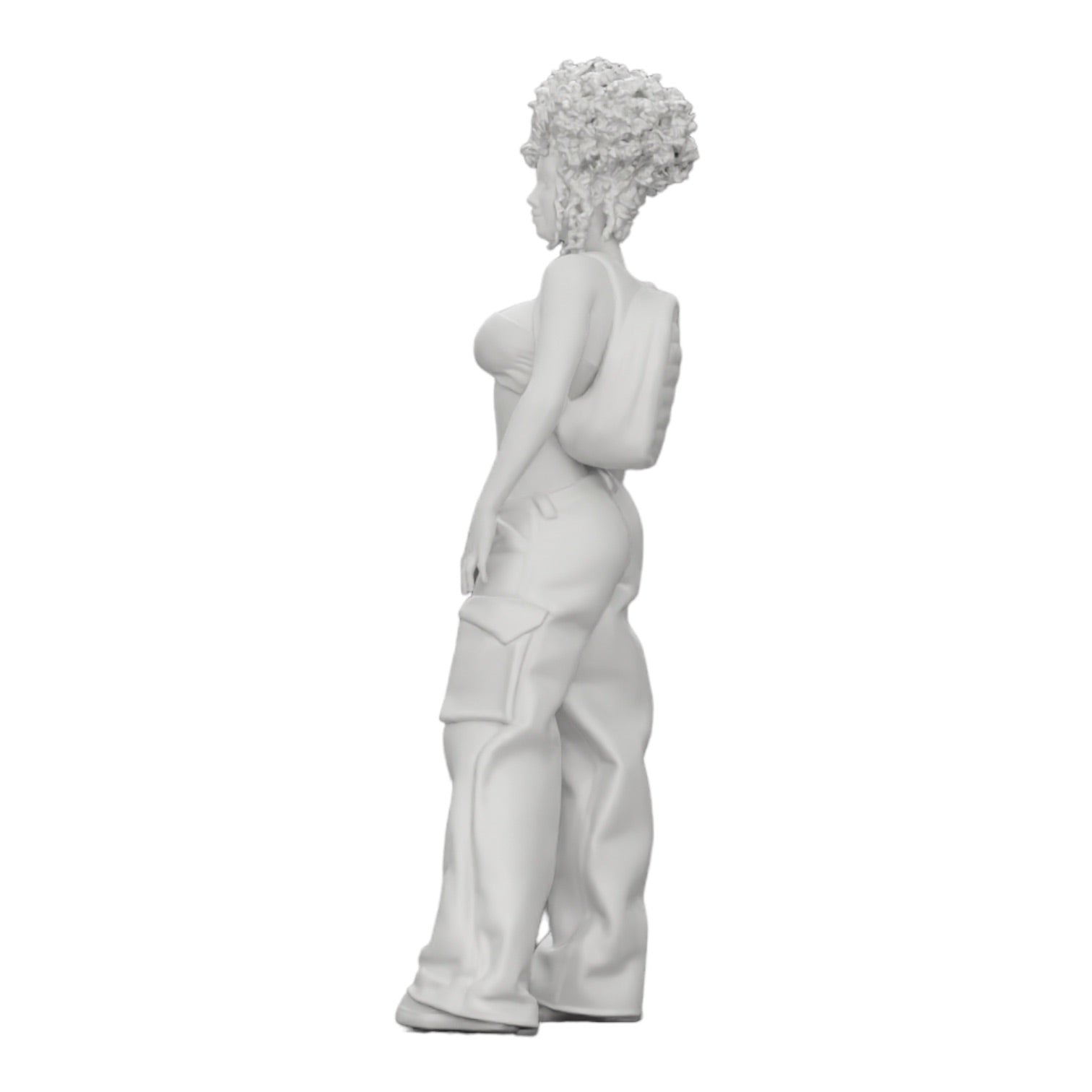 Diorama model building product photo 0: Woman in hip-hop style with bra and mini backpack with curly hair (Ref No. A15)