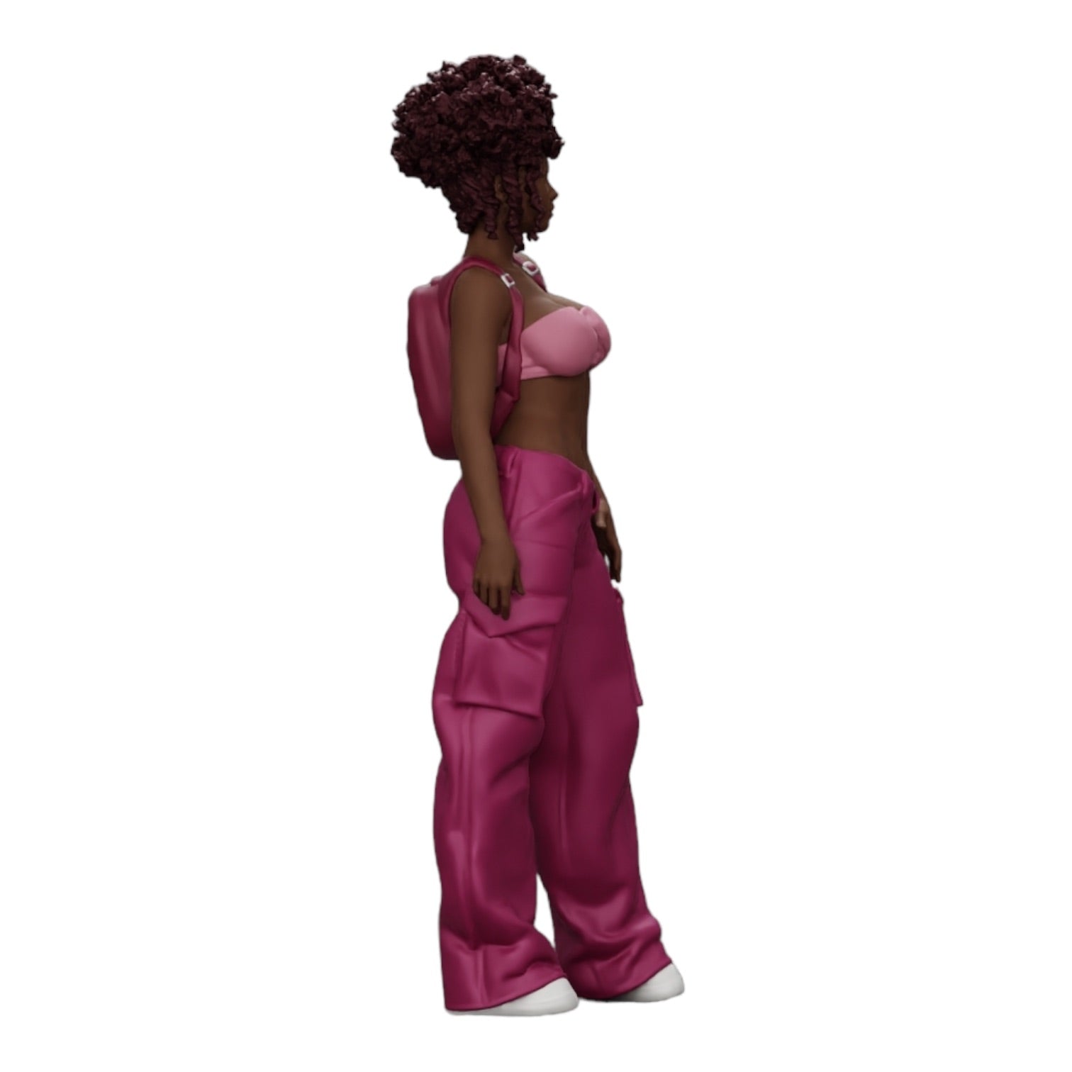 Diorama model building product photo 0: Woman in hip-hop style with bra and mini backpack with curly hair (Ref No. A15)