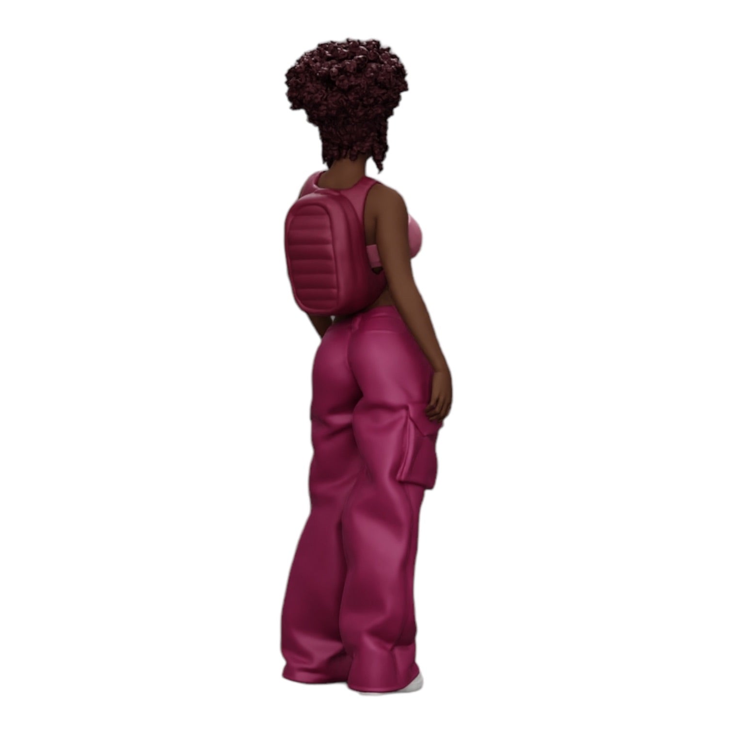 Diorama model building product photo 0: Woman in hip-hop style with bra and mini backpack with curly hair (Ref No. A15)