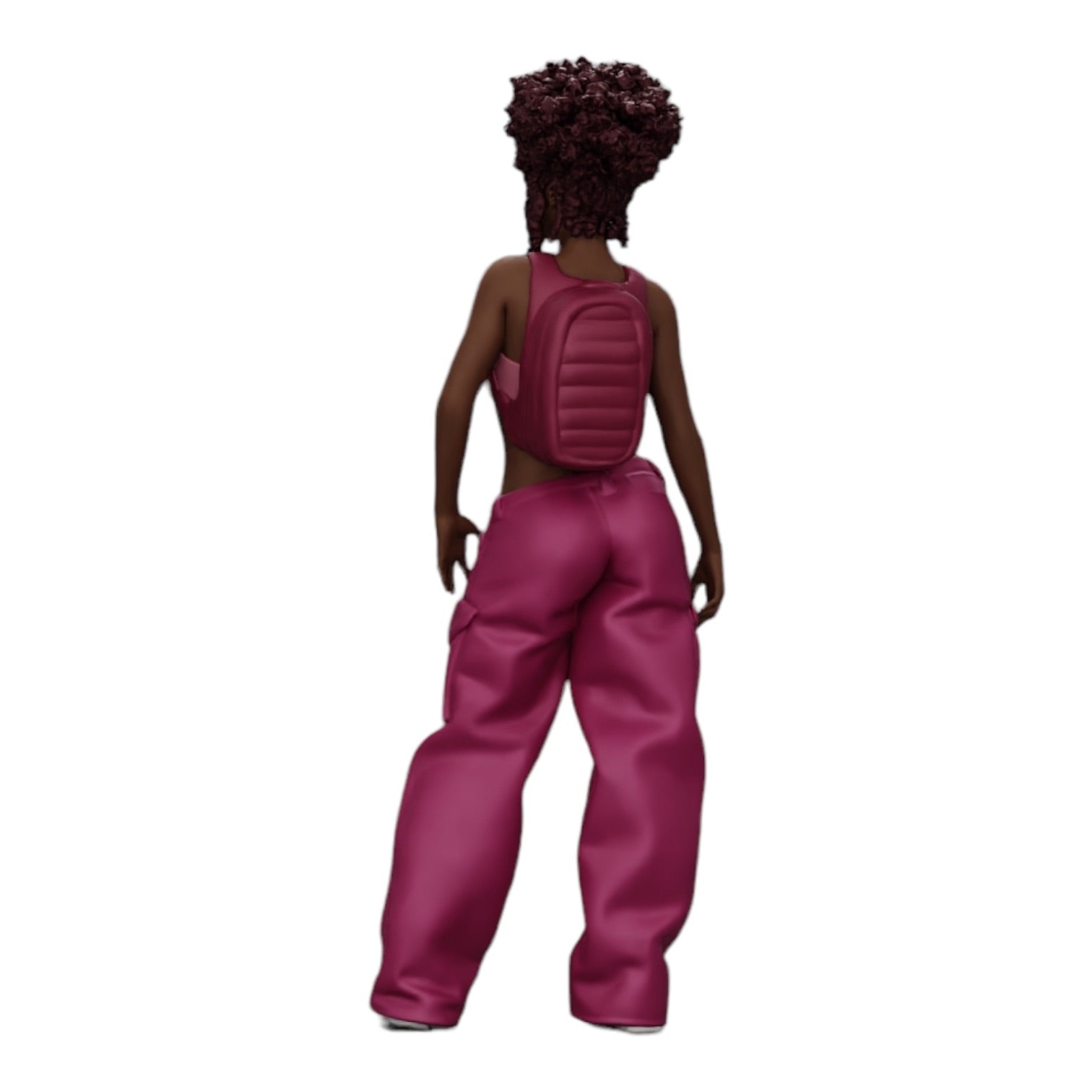 Diorama model building product photo 0: Woman in hip-hop style with bra and mini backpack with curly hair (Ref No. A15)