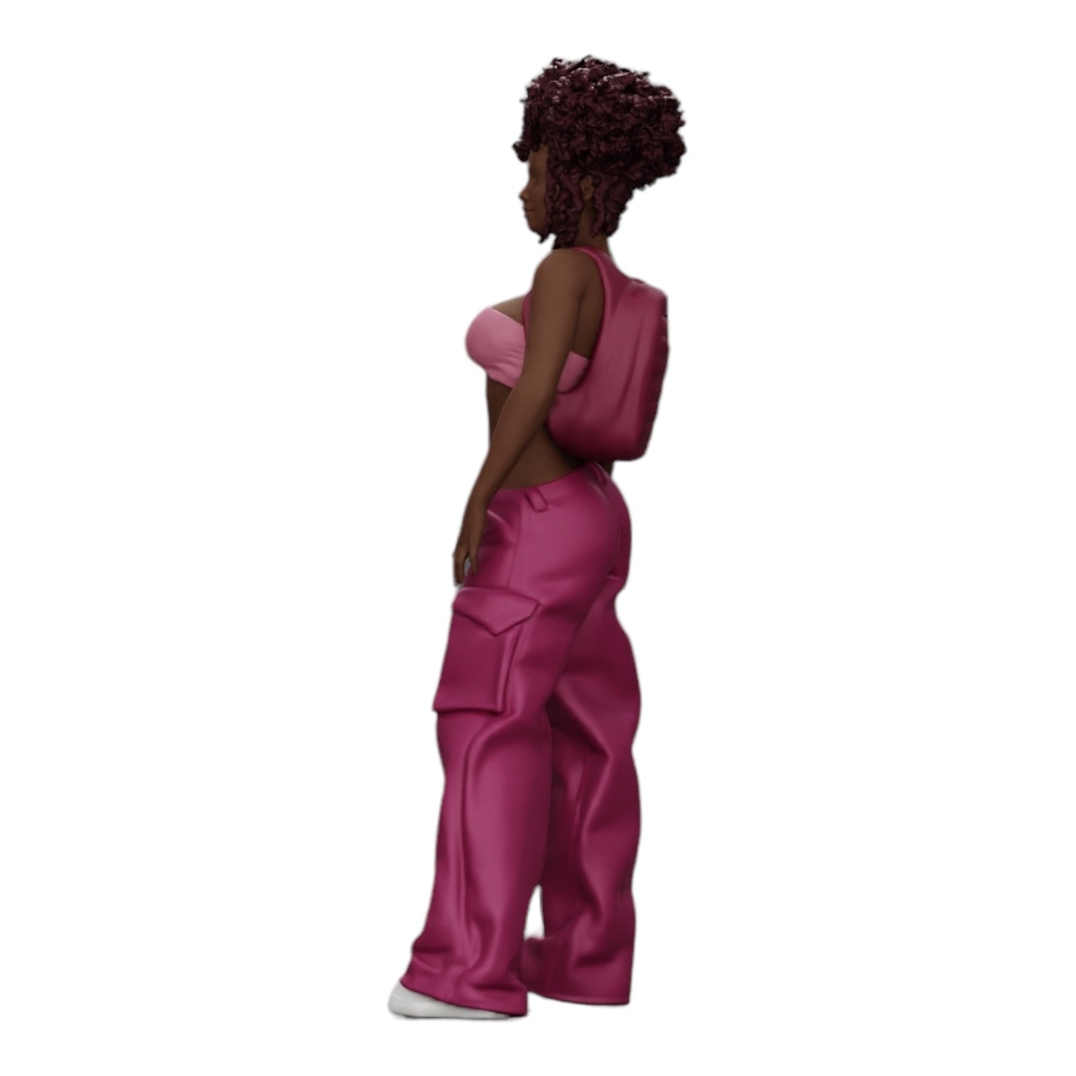 Diorama model building product photo 0: Woman in hip-hop style with bra and mini backpack with curly hair (Ref No. A15)