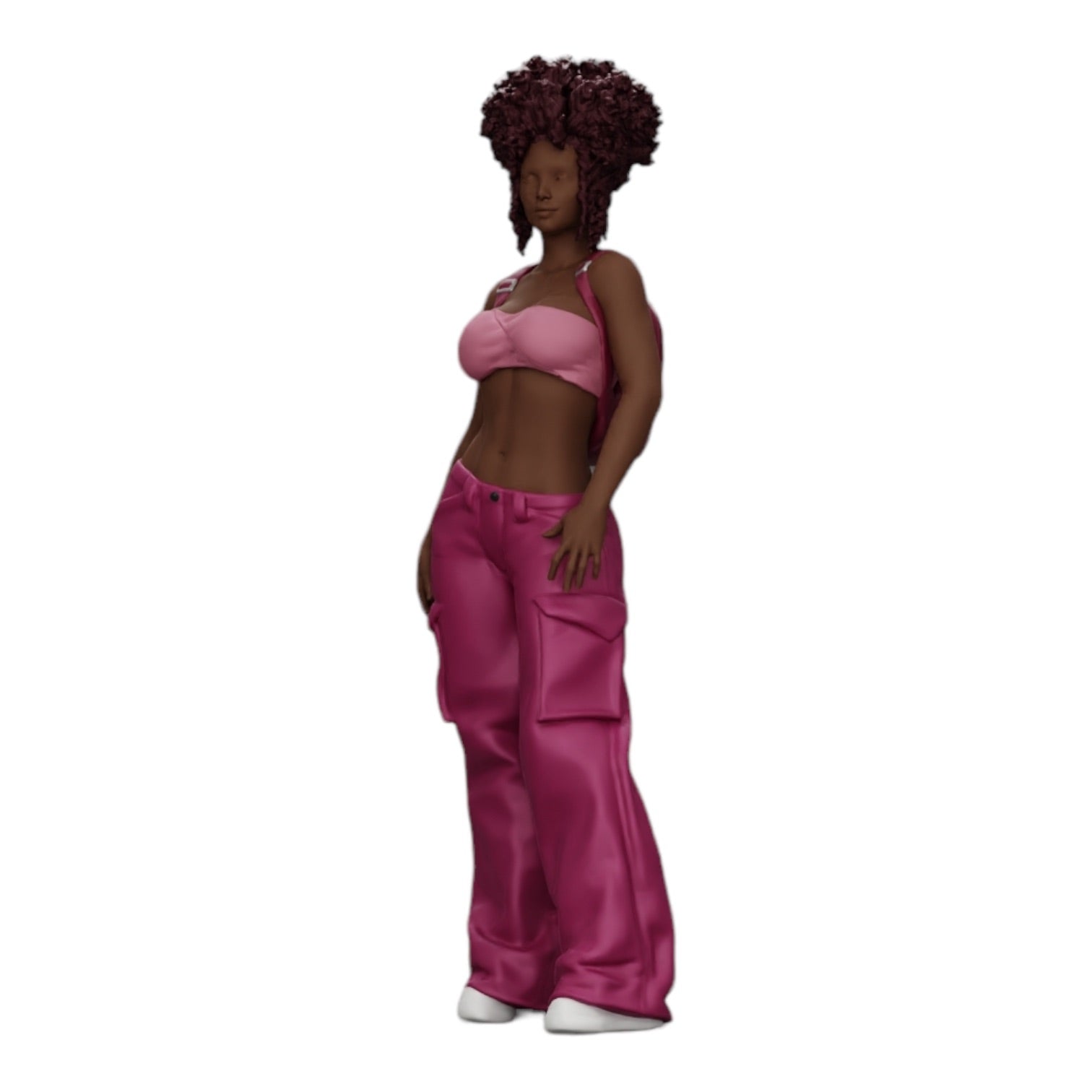 Diorama model building product photo 0: Woman in hip-hop style with bra and mini backpack with curly hair (Ref No. A15)