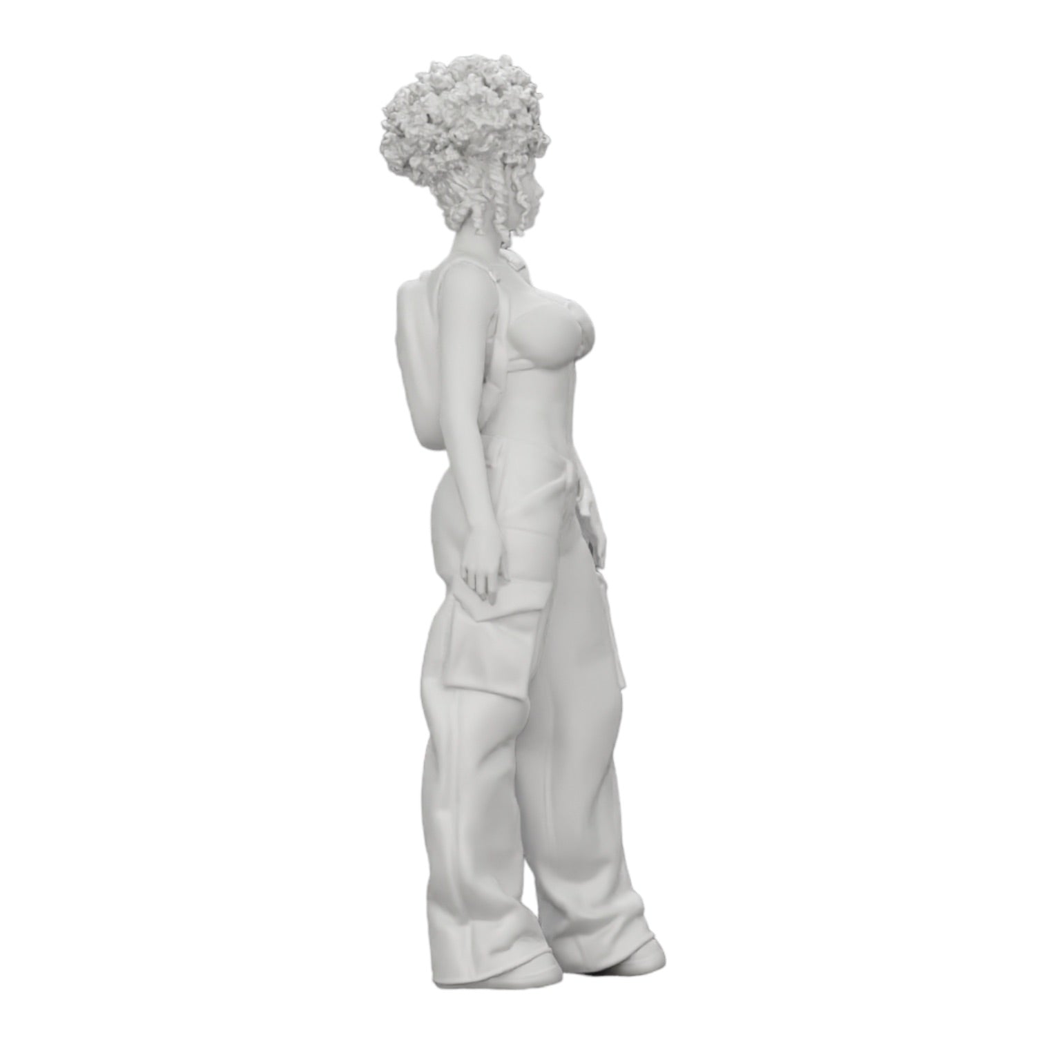 Diorama model building product photo 0: Woman in hip-hop style with bra and mini backpack with curly hair (Ref No. A15)