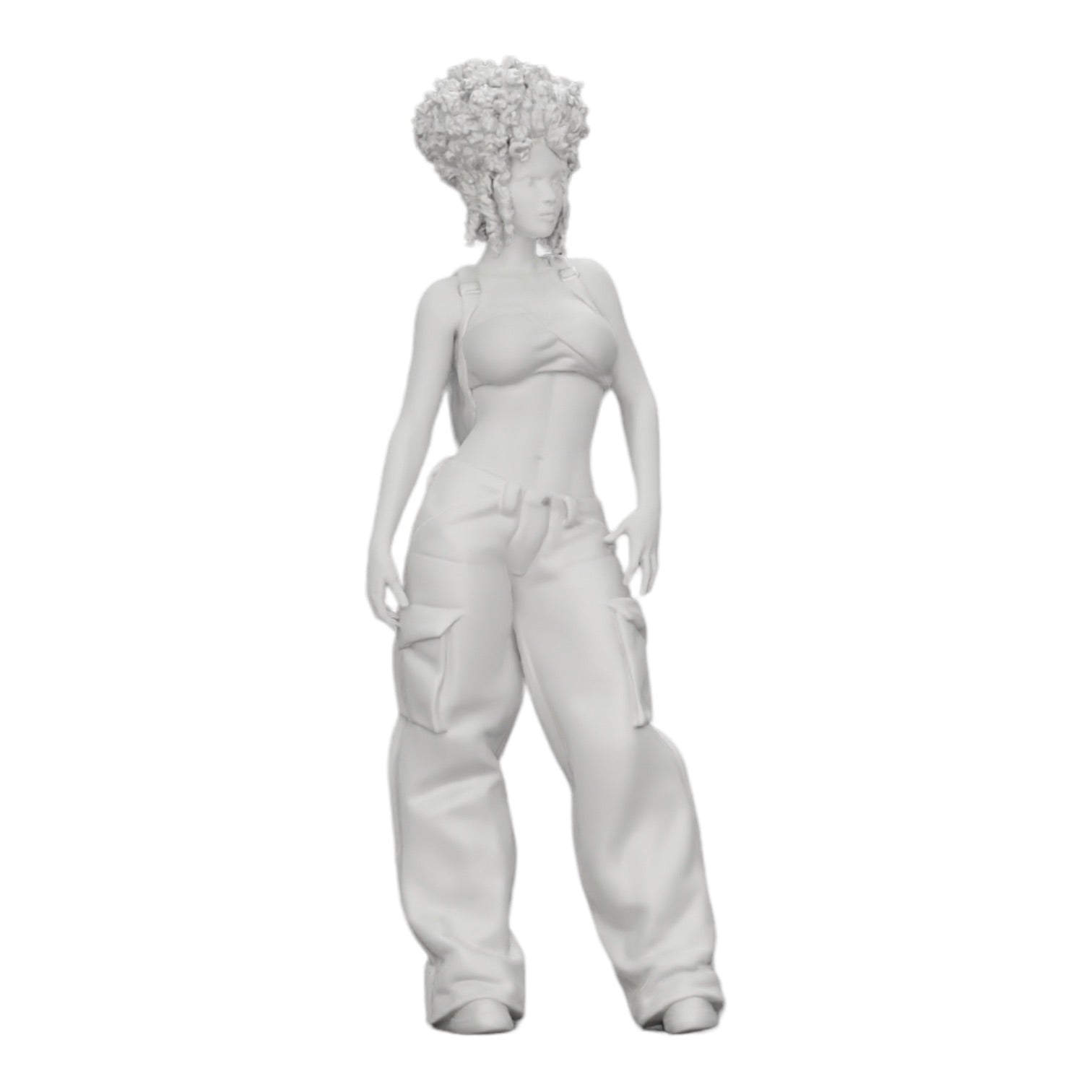 Diorama model building product photo 0: Woman in hip-hop style with bra and mini backpack with curly hair (Ref No. A15)