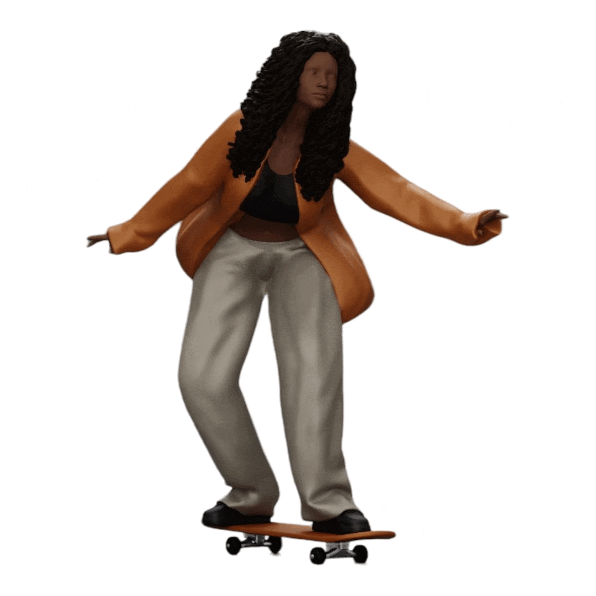 Diorama model building product photo 0: Girl with curly hair riding a skateboard (Ref No. A16)